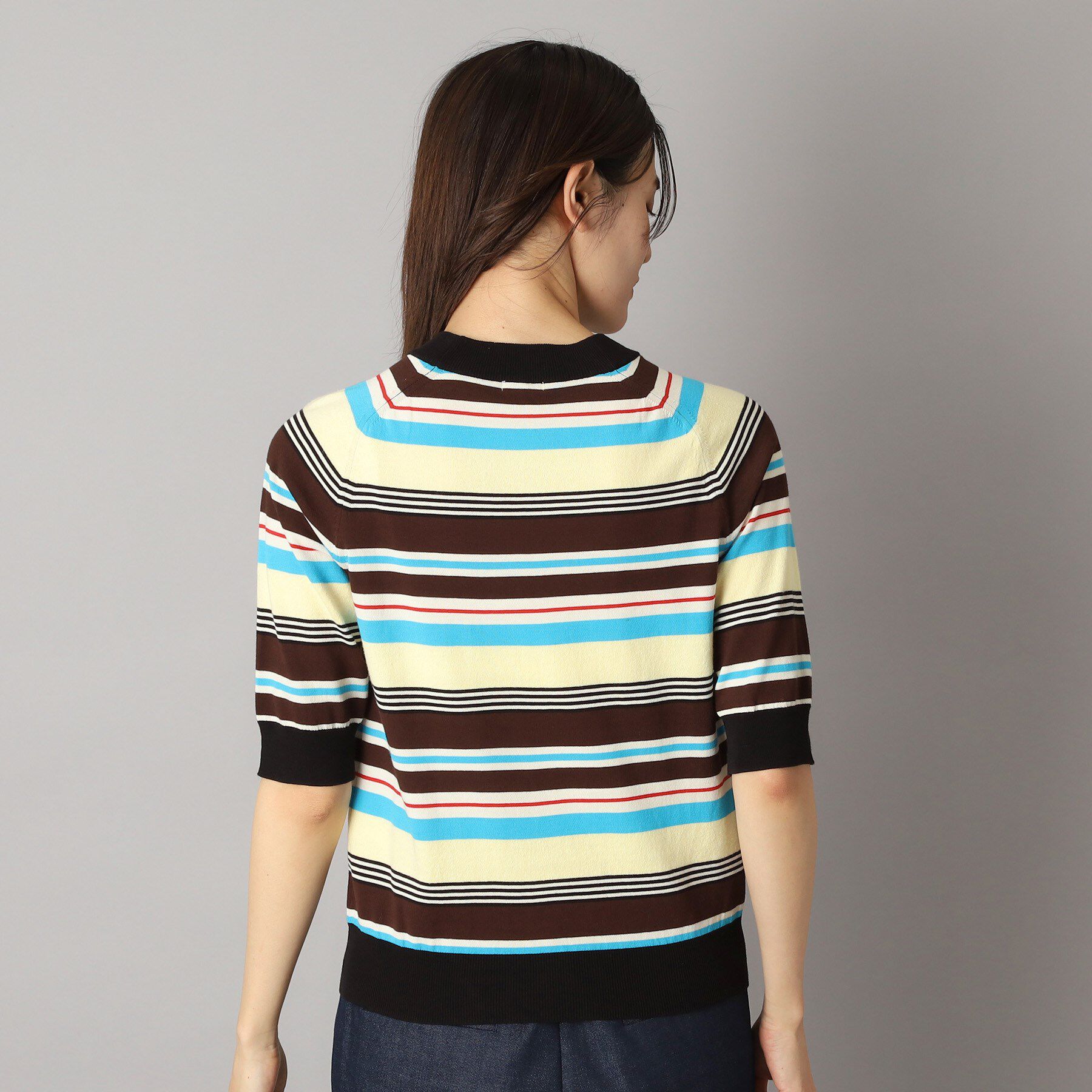 DRESSTERIOR「【洗える】マルチボーダーハーフスリーブニット」|ニット・セーター|