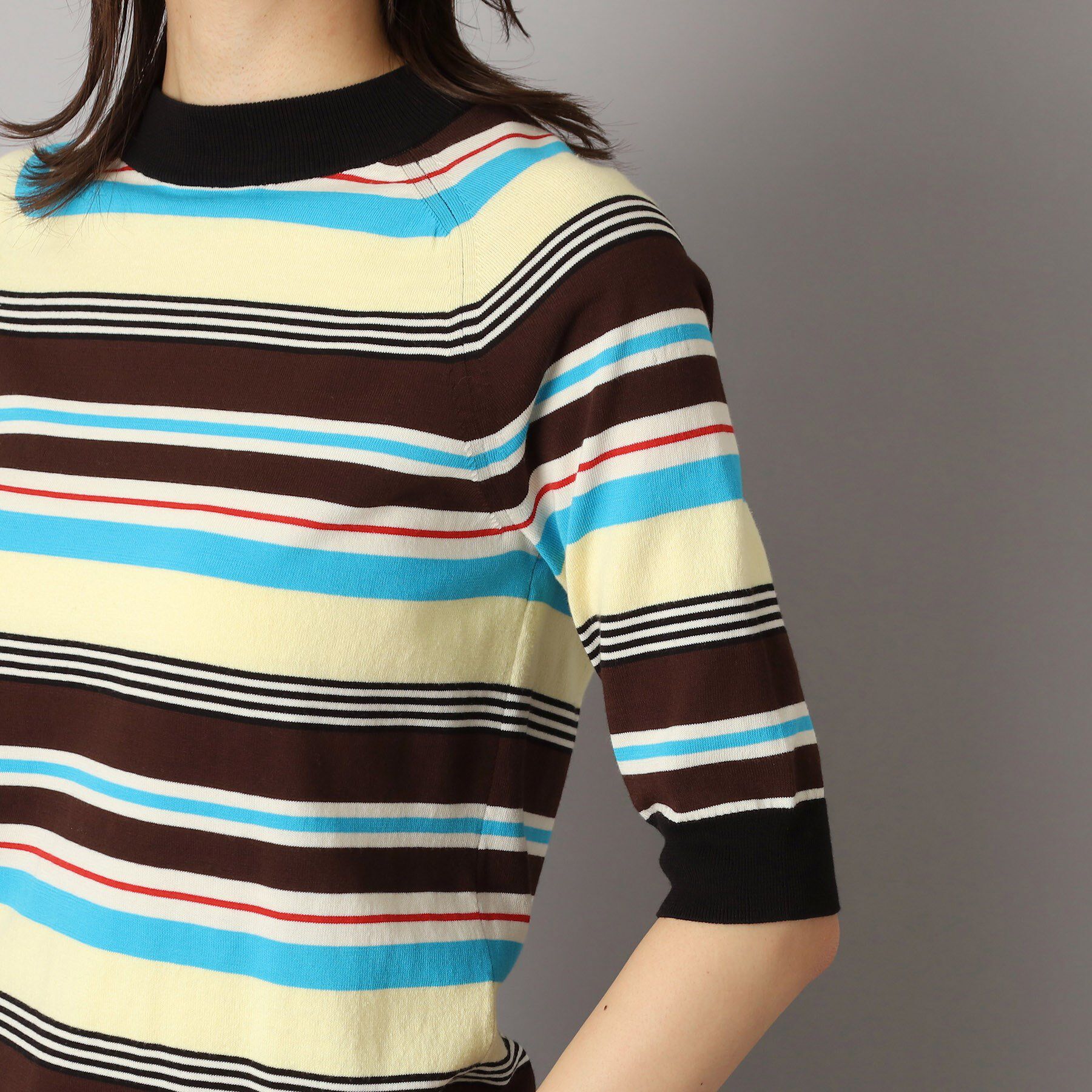 DRESSTERIOR「【洗える】マルチボーダーハーフスリーブニット」|ニット・セーター|