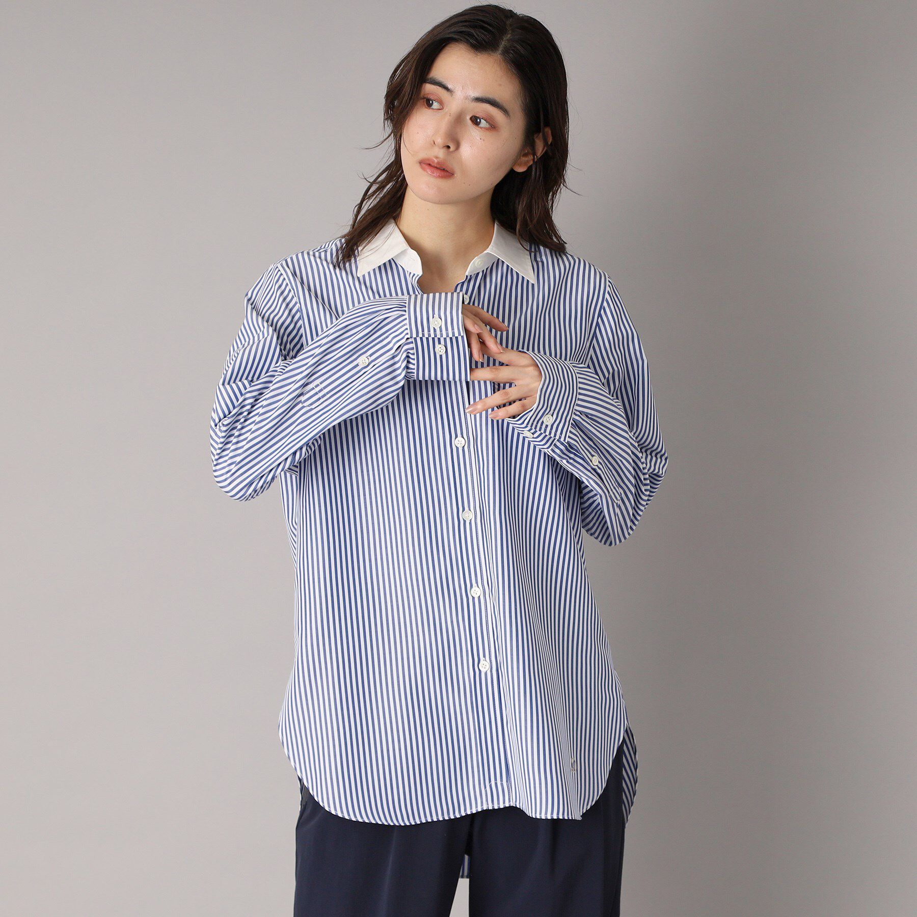 DRESSTERIOR「【洗える/ストライプ柄】オーバーシルエットクレリックシャツ」|シャツ・ブラウス|