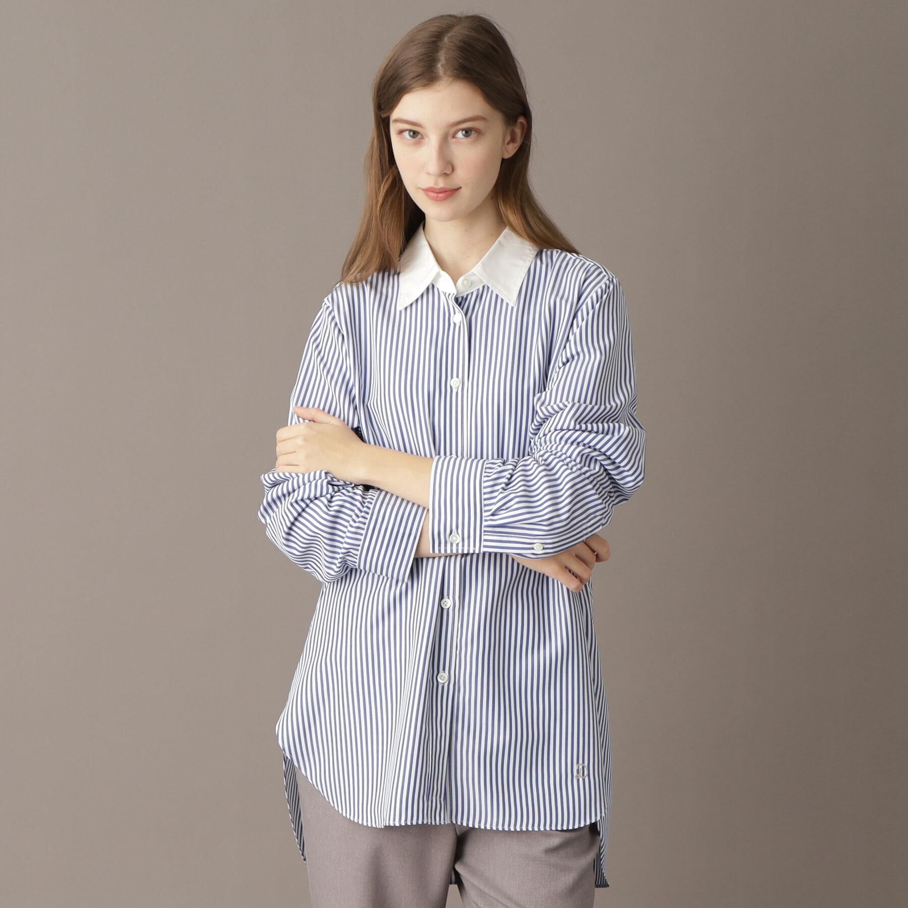 DRESSTERIOR「【洗える/ストライプ柄】オーバーシルエットクレリックシャツ」|シャツ・ブラウス|