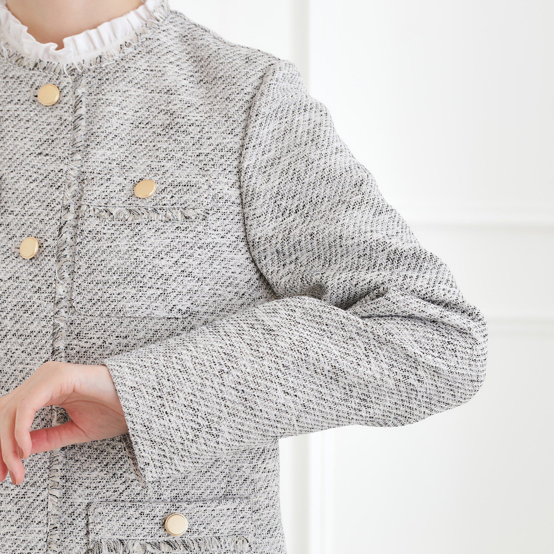 grove「ミドルツイードジャケット」|ノーカラージャケット|