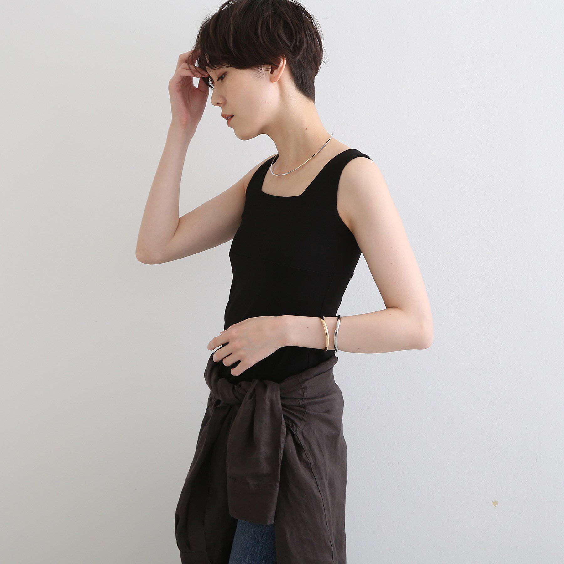INDIVI「【日本製】ビスチェインナータンクトップ」|キャミソール|ブラック(019)