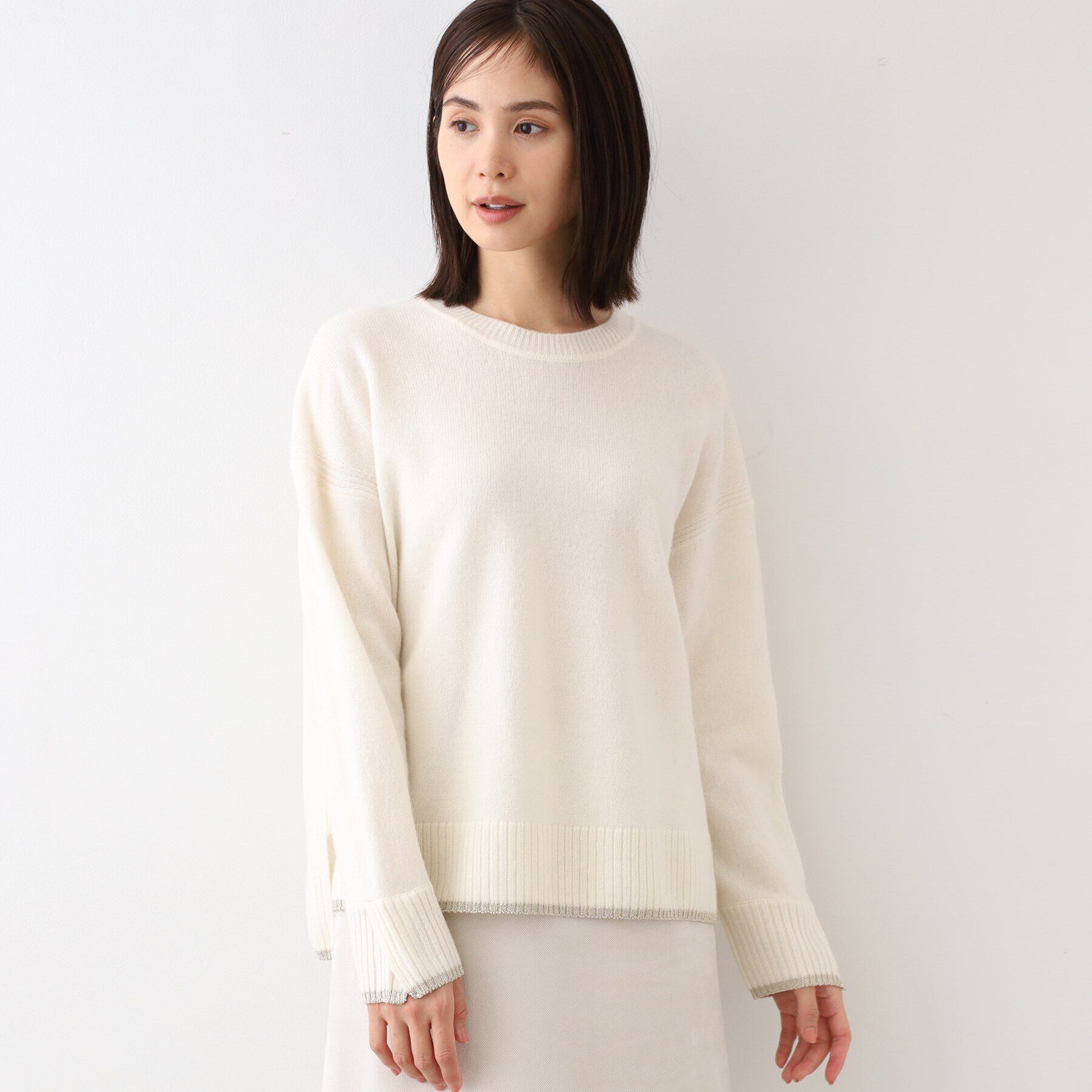 INDIVI「【ウール／ラメ】ボクシーシルエットニット」|ニット・セーター|オフホワイト(003