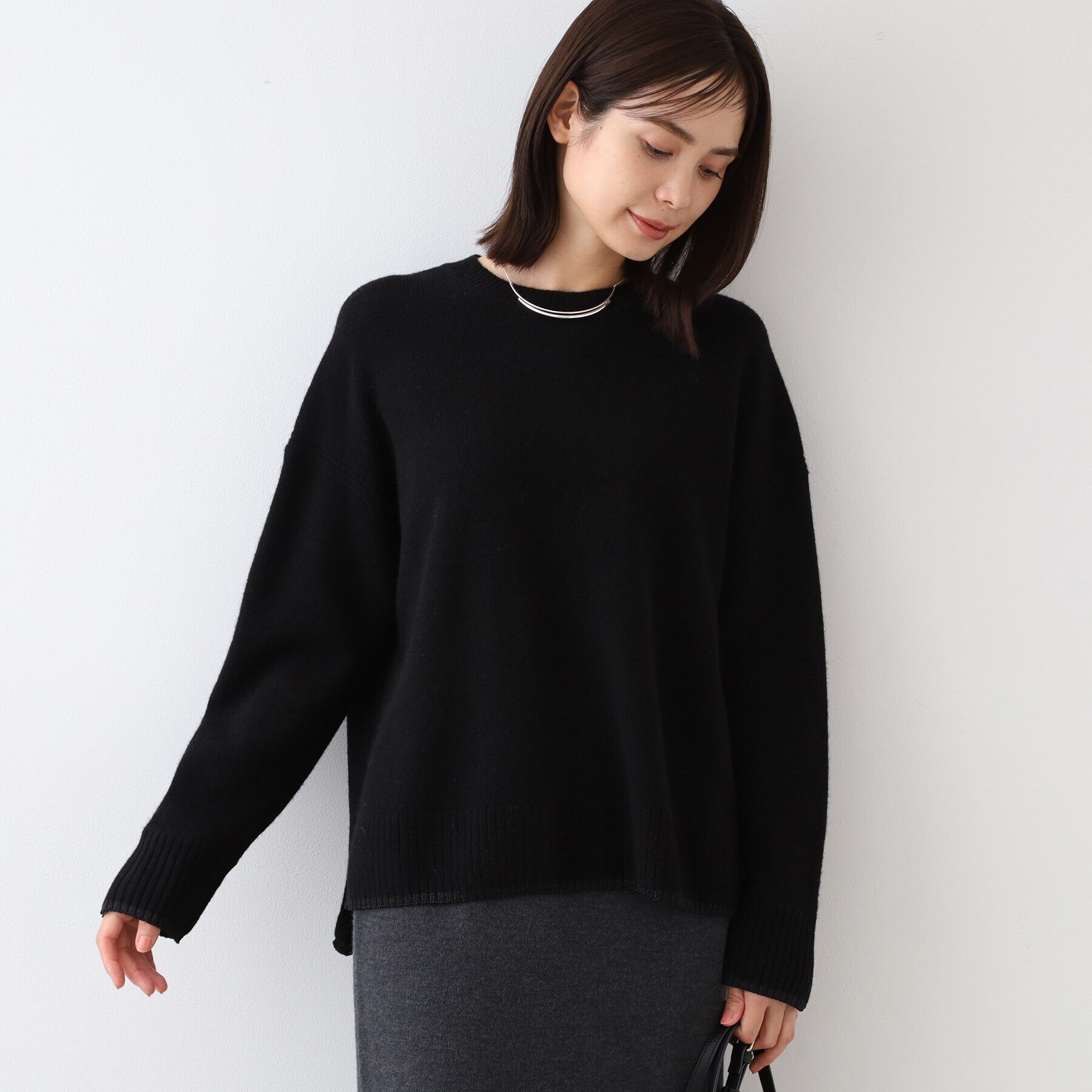 INDIVI「【ウール／ラメ】ボクシーシルエットニット」|ニット・セーター|ブラック(019)