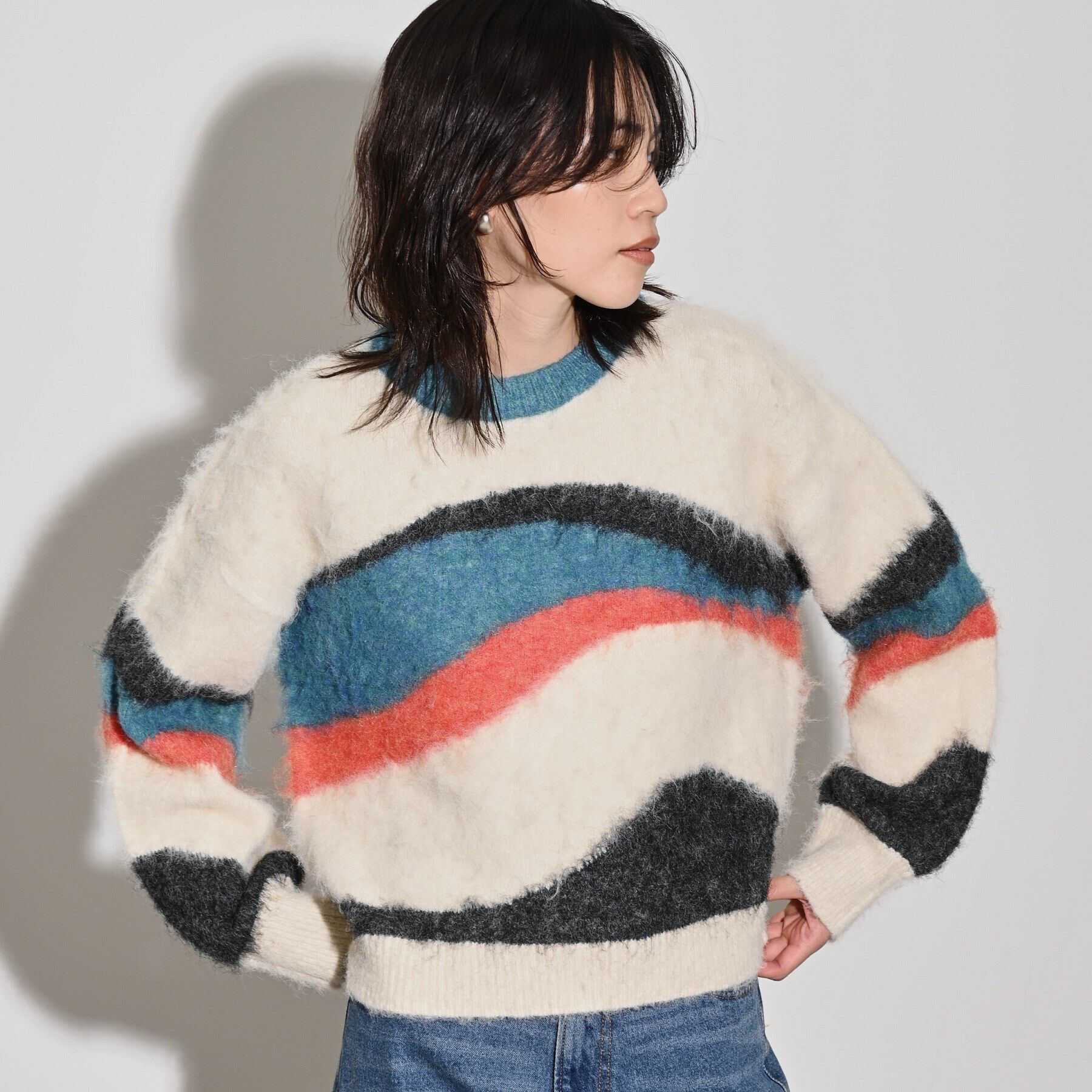 GALLEST「カラーブロッキングニット」|ニット・セーター|オフホワイト(003