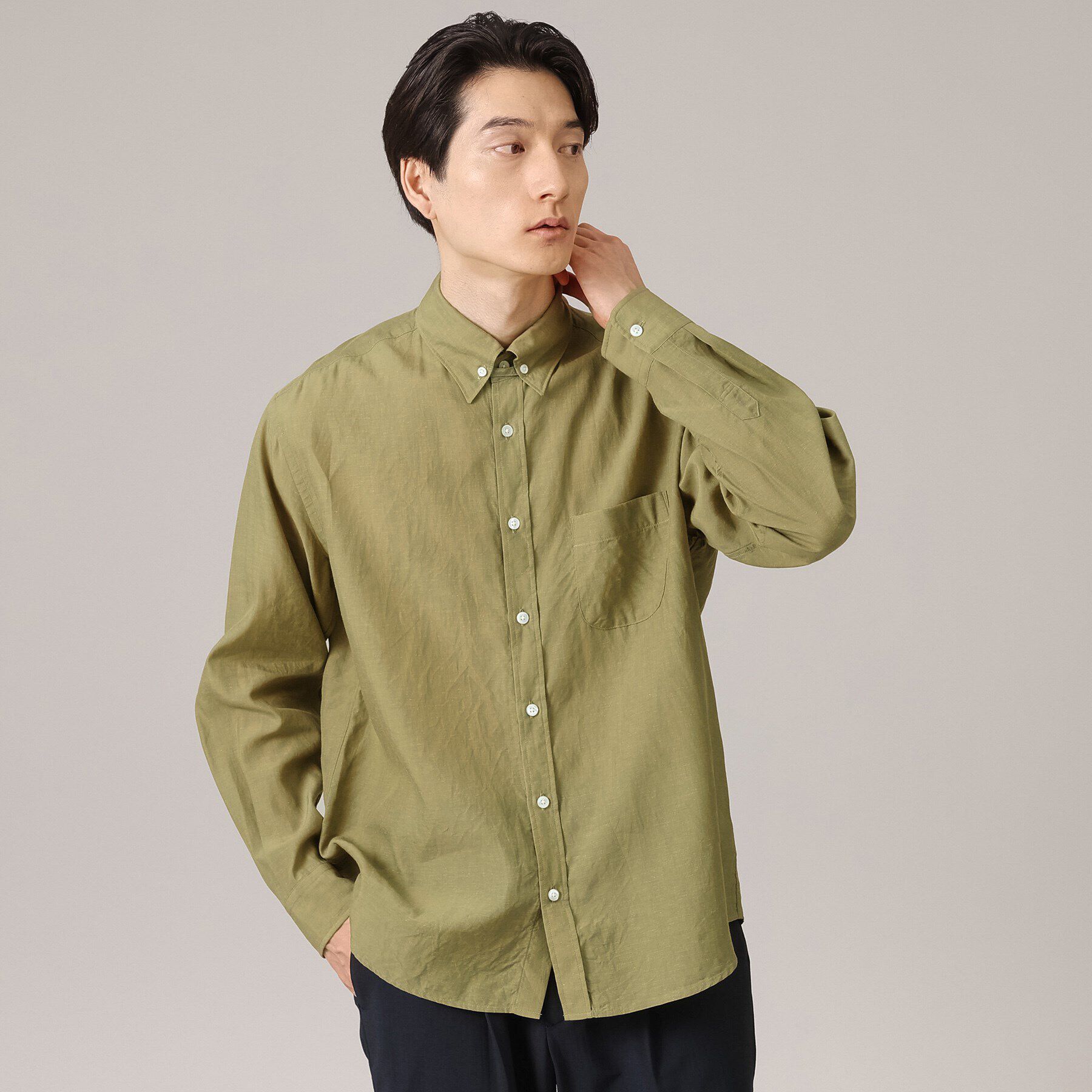 TAKEO KIKUCHI「【Made in JAPAN】タブカラー スラブローン 長袖シャツ」|シャツ・ブラウス|グリーン(024)
