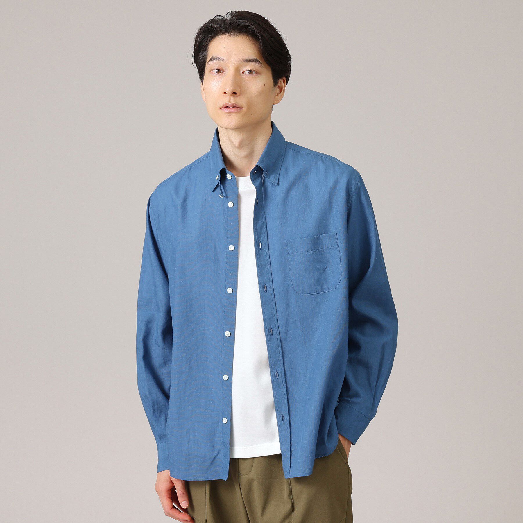 TAKEO KIKUCHI「【Made in JAPAN】タブカラー スラブローン 長袖シャツ」|シャツ・ブラウス|ブルー(092)