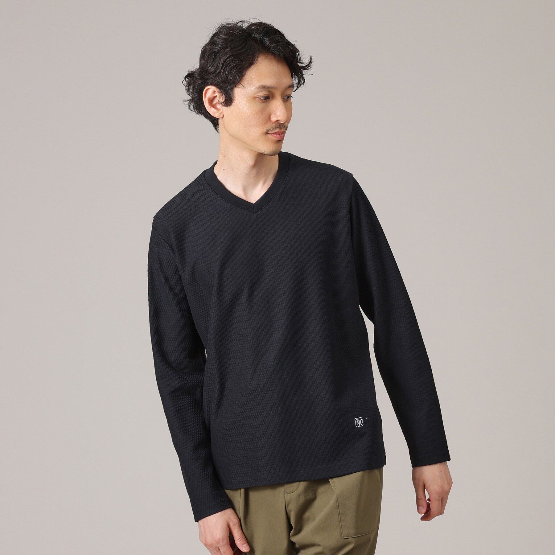 TAKEO KIKUCHI「【ジャケットインナー対応】リンクスウィーブ 長袖Vネックカットソー」|Tシャツ・カットソー|ブルー(093)