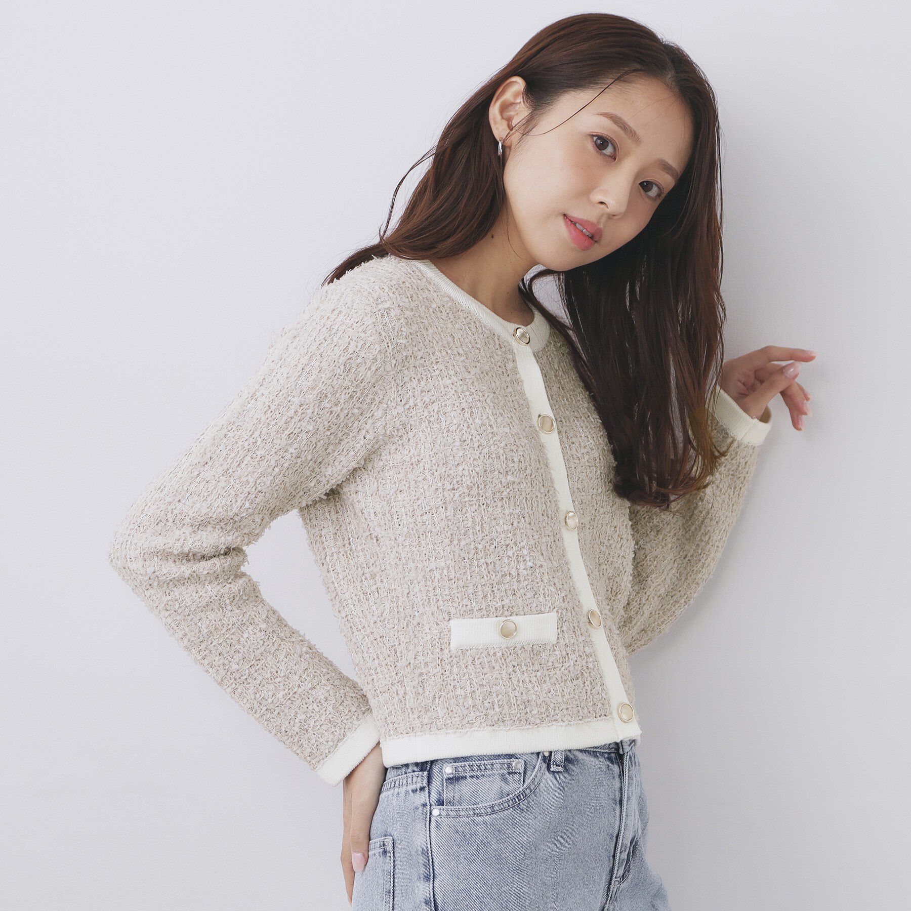 index「ファンシーヤーントリミングカーディガン【洗濯機OK】」|カーディガン|