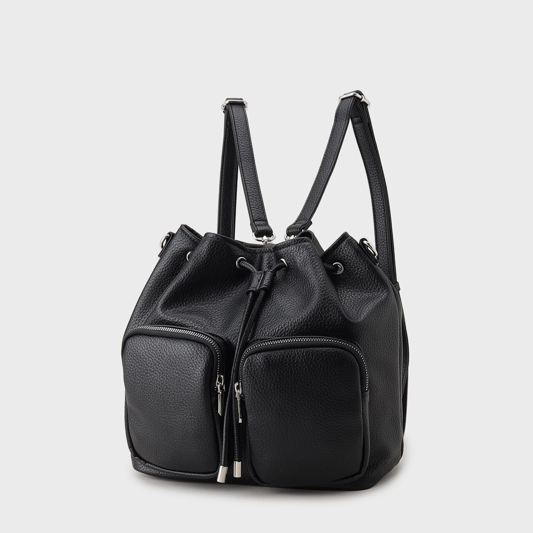 OPAQUE.CLIP「【マルチWAY】フロントダブルポケット巾着ショルダーバッグ」|ショルダー・メッセンジャー|ブラック(019)