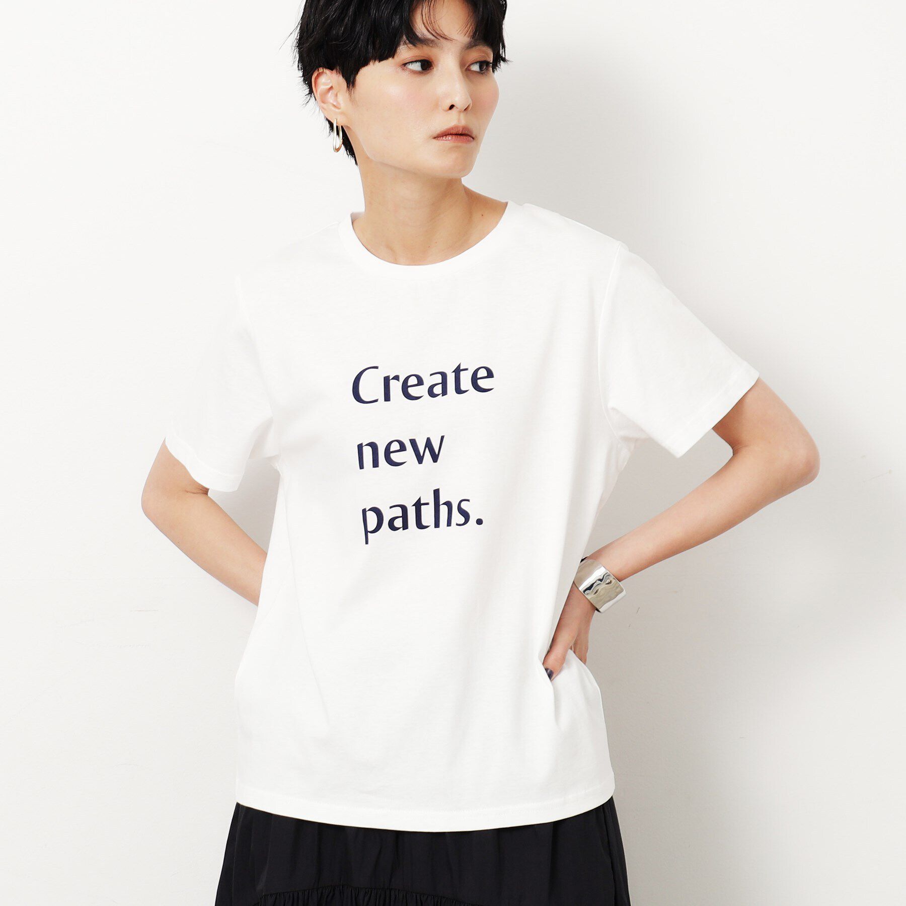 OPAQUE.CLIP「ロゴプリントTシャツ【洗濯機洗い可】」|Tシャツ・カットソー|ホワイト(001)