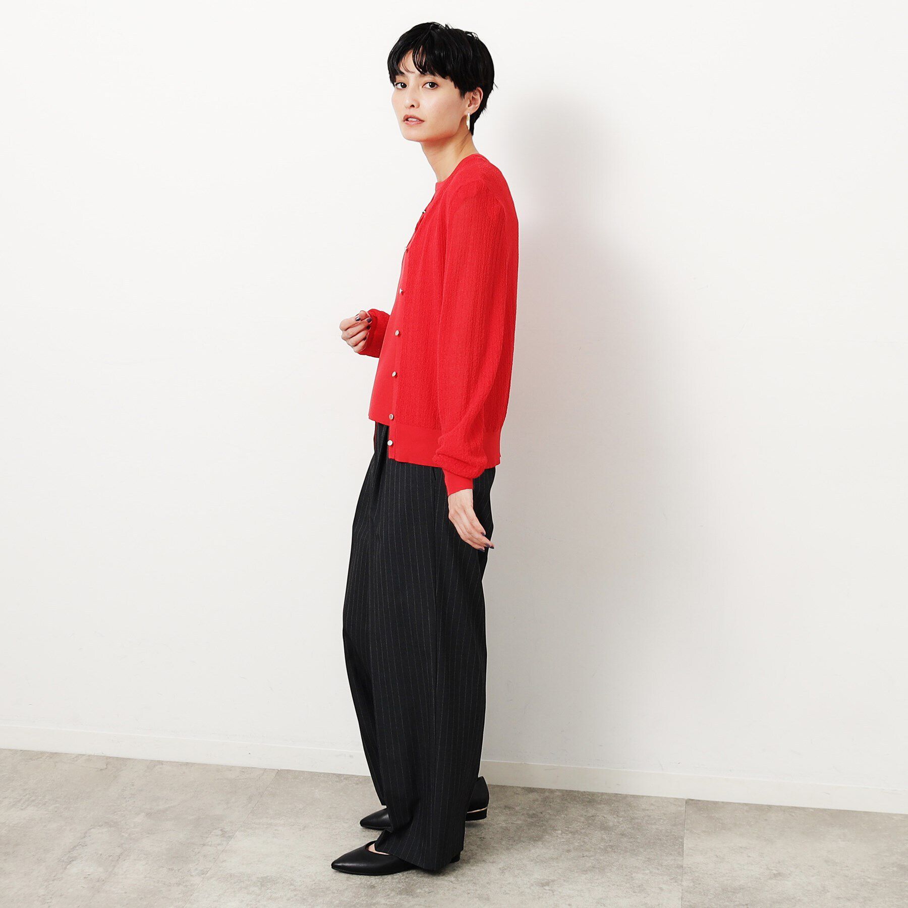 OPAQUE.CLIP「シアー柄編みニットカーディガン【洗える】」|カーディガン|