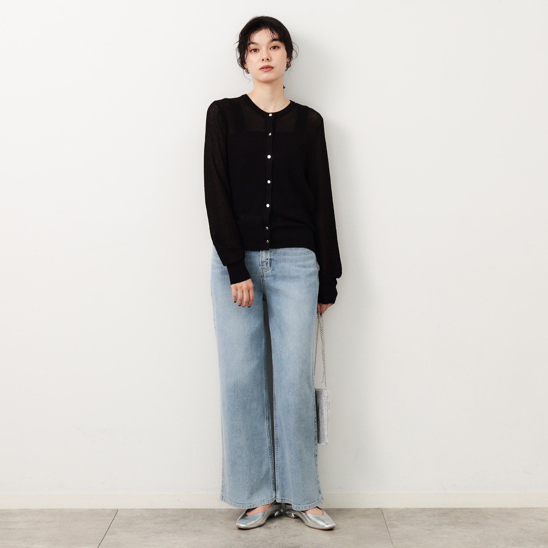 OPAQUE.CLIP「シアー柄編みニットカーディガン【洗える】」|カーディガン|