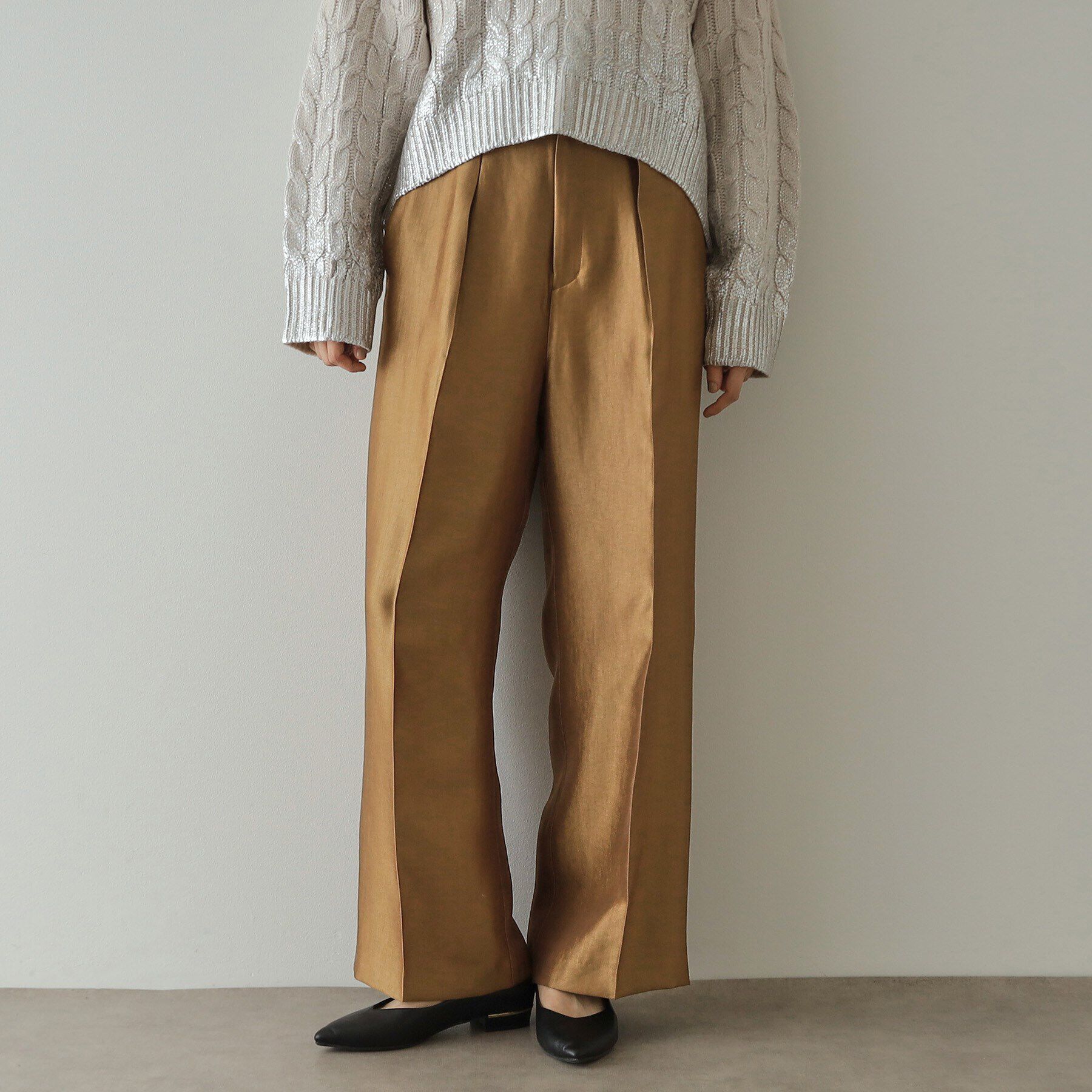 OPAQUE.CLIP「《Oggi掲載》シャイニータックワイドパンツ【洗濯機洗い可】」|その他|キャメルブラウン(0