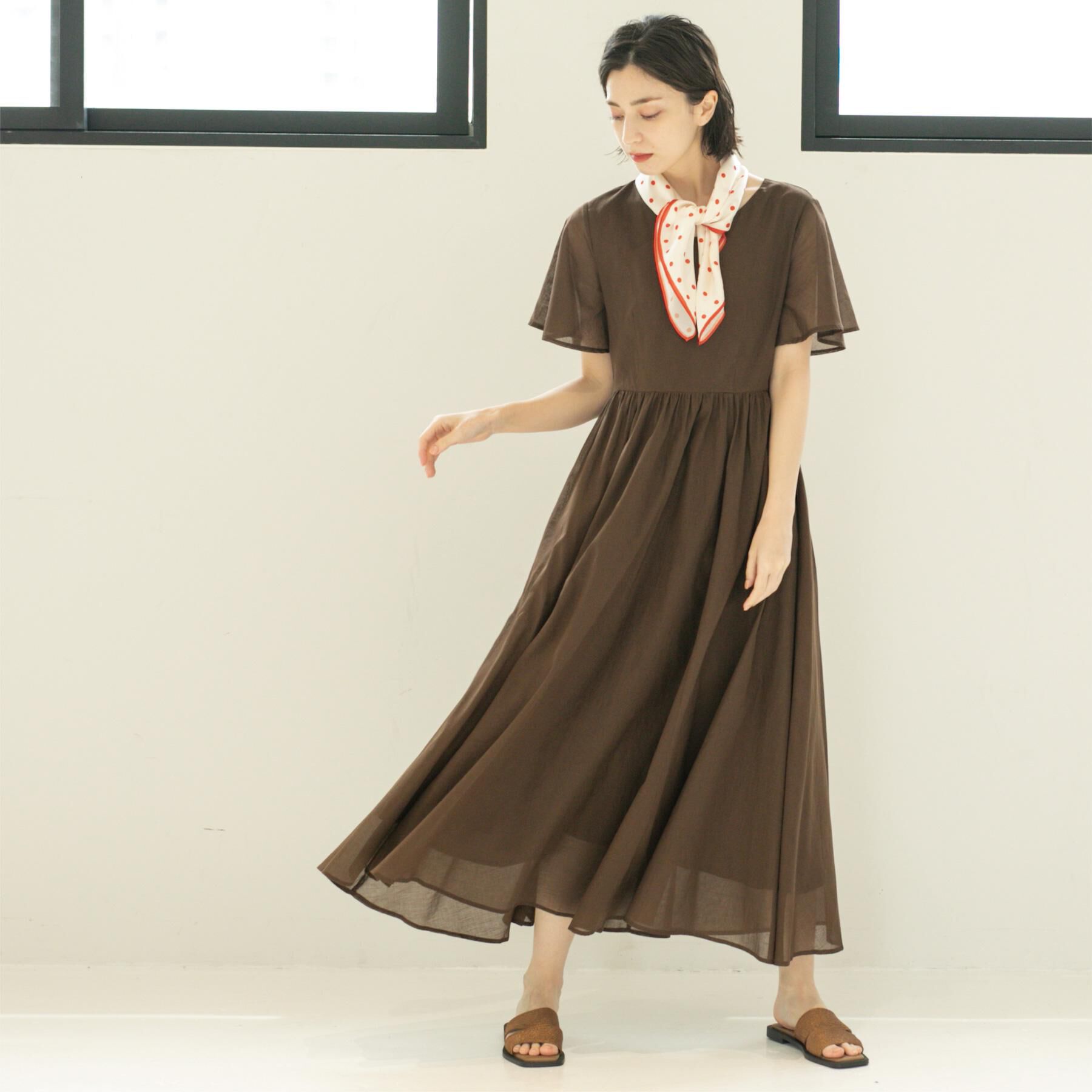 OPAQUE.CLIP「Vネックフィット＆フレアドレス/オーガニックコットン混【洗濯機洗い可】」|ワンピース|