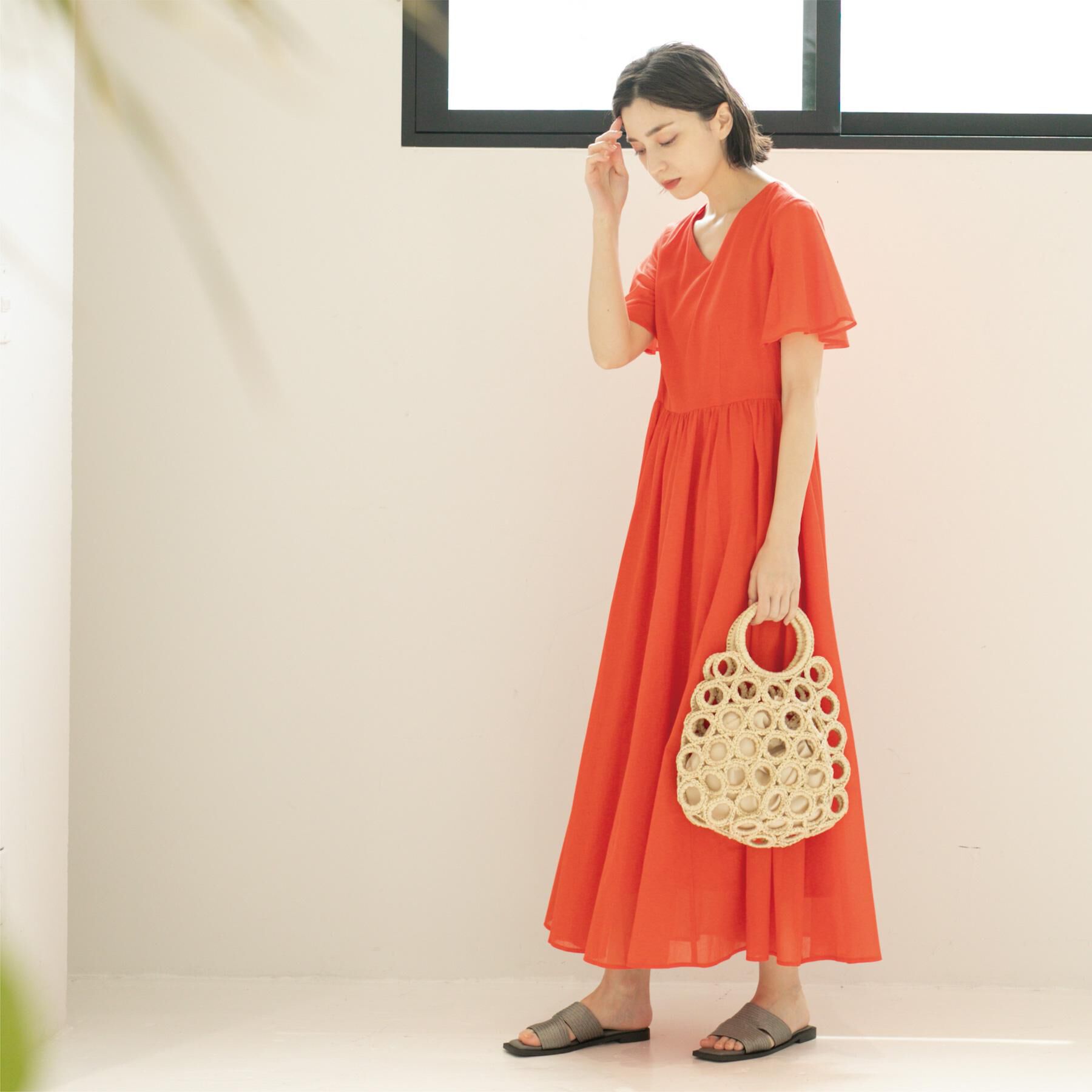 OPAQUE.CLIP「Vネックフィット＆フレアドレス/オーガニックコットン混【洗濯機洗い可】」|ワンピース|