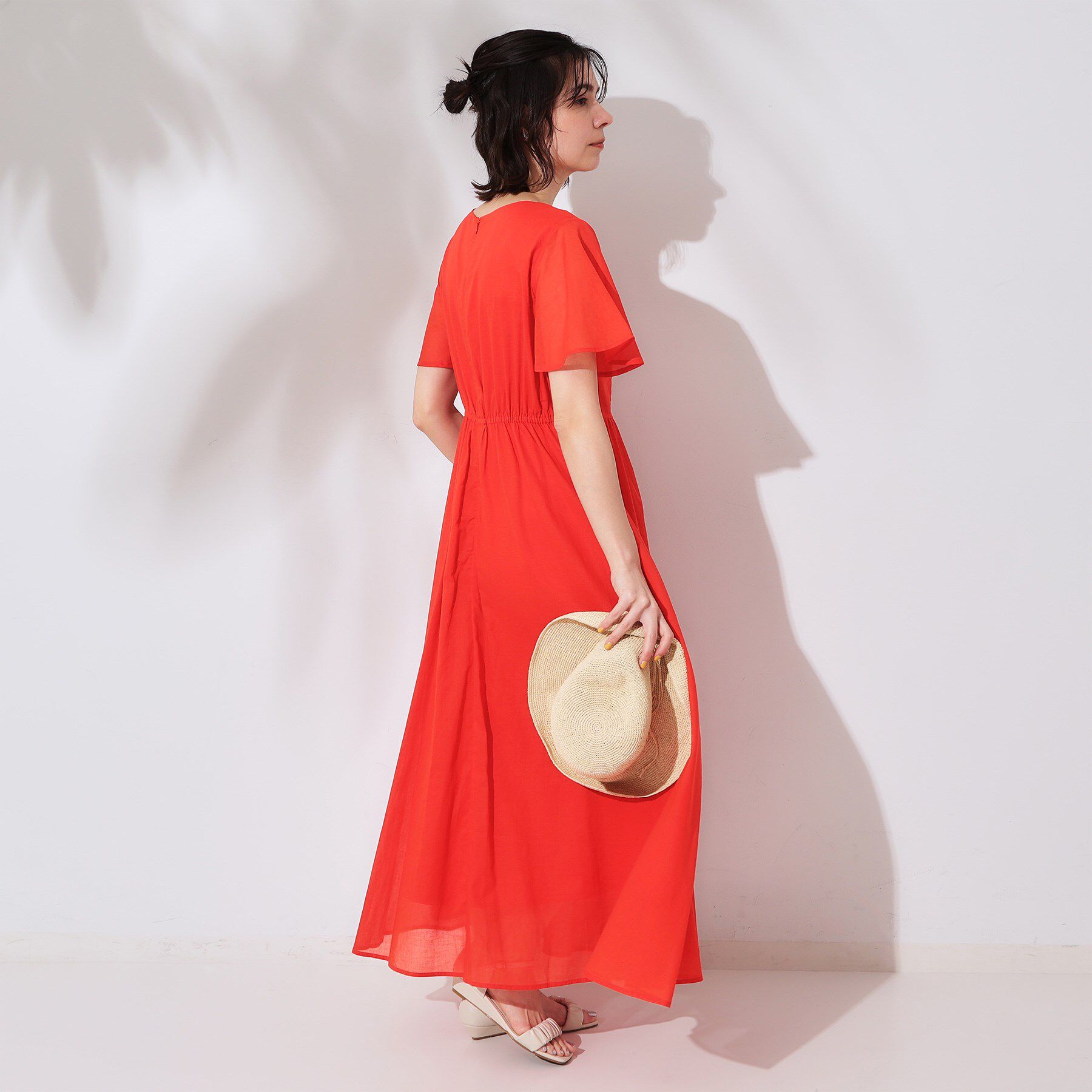 OPAQUE.CLIP「Vネックフィット＆フレアドレス/オーガニックコットン混【洗濯機洗い可】」|ワンピース|