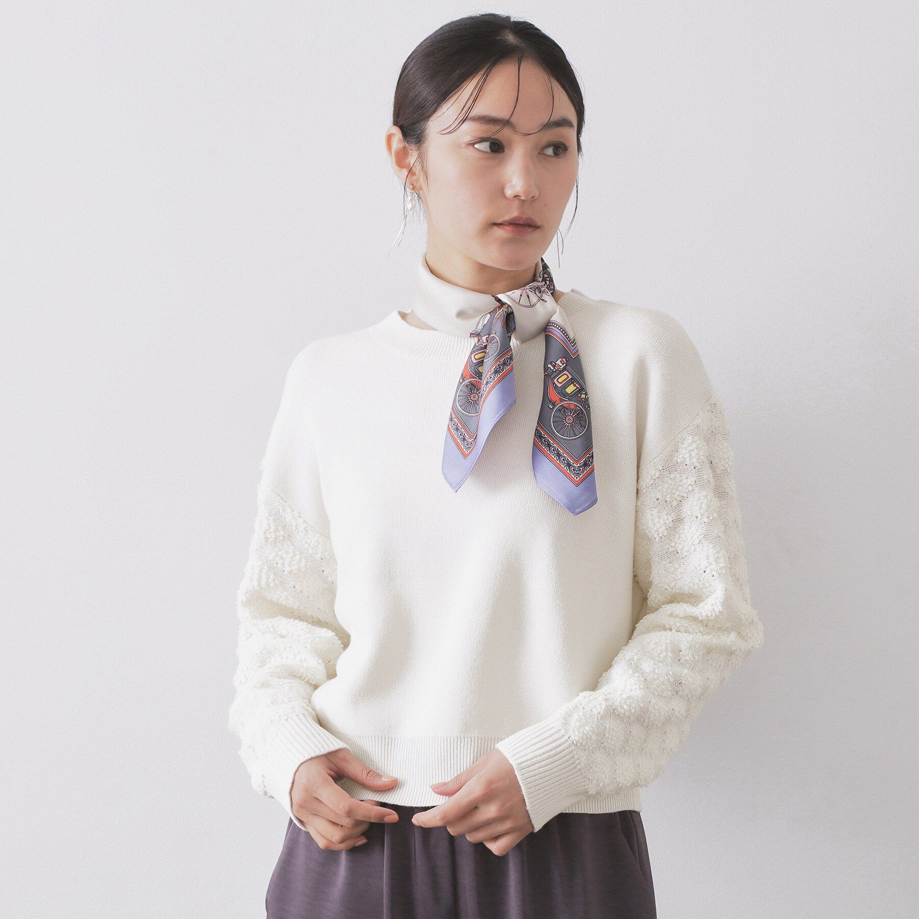 OPAQUE.CLIP「ループヤーンスリーブニット【洗濯機OK】」|ニット・セーター|オフホワイト(003