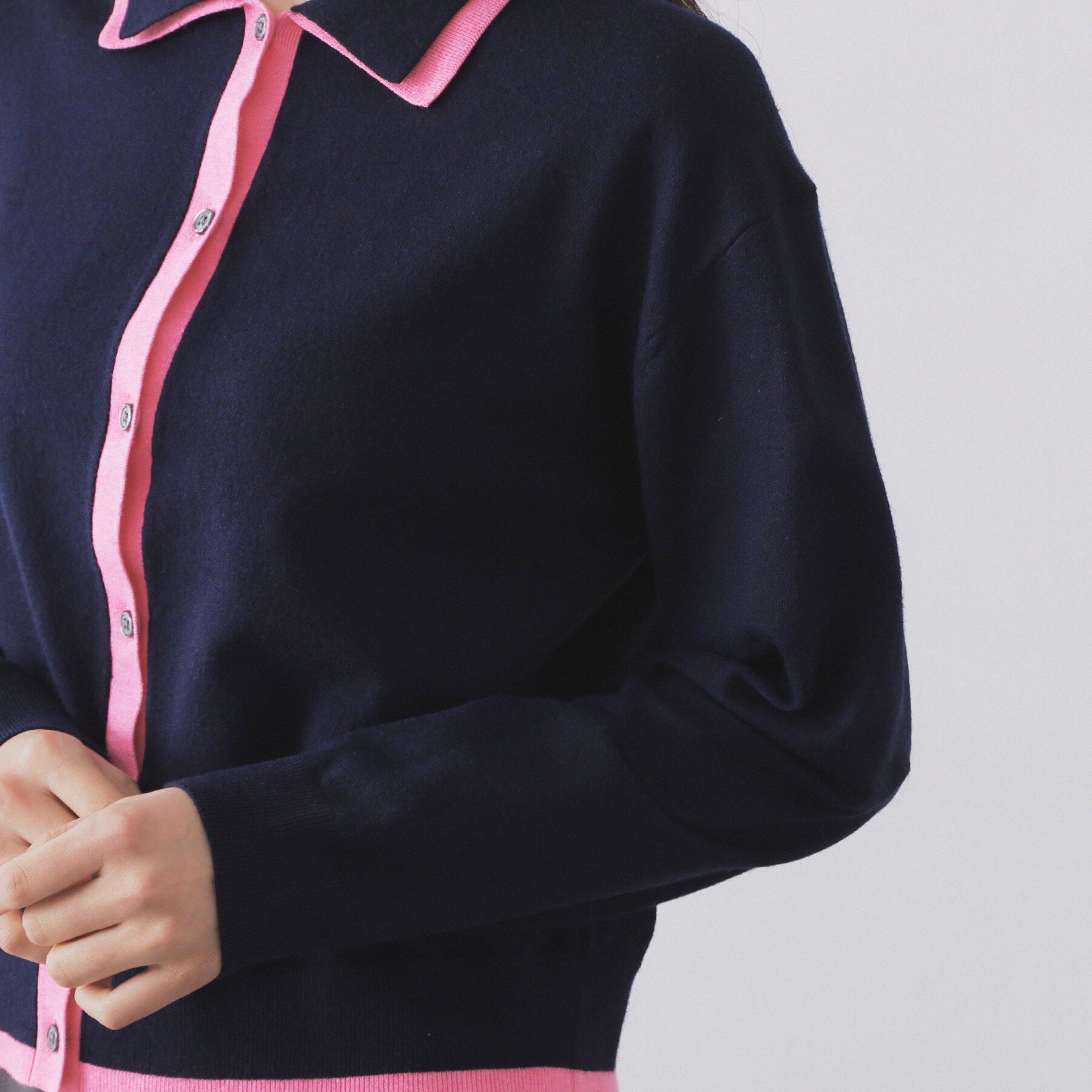 OPAQUE.CLIP「ダブルカラーポロ衿配色ニット【洗濯機OK】」|ニット・セーター|