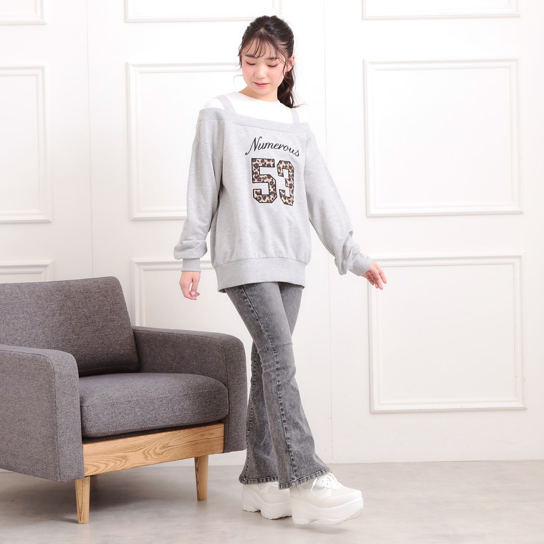 PINK-latte「ナンバリングレイヤード風プルオーバー」|Tシャツ・カットソー|