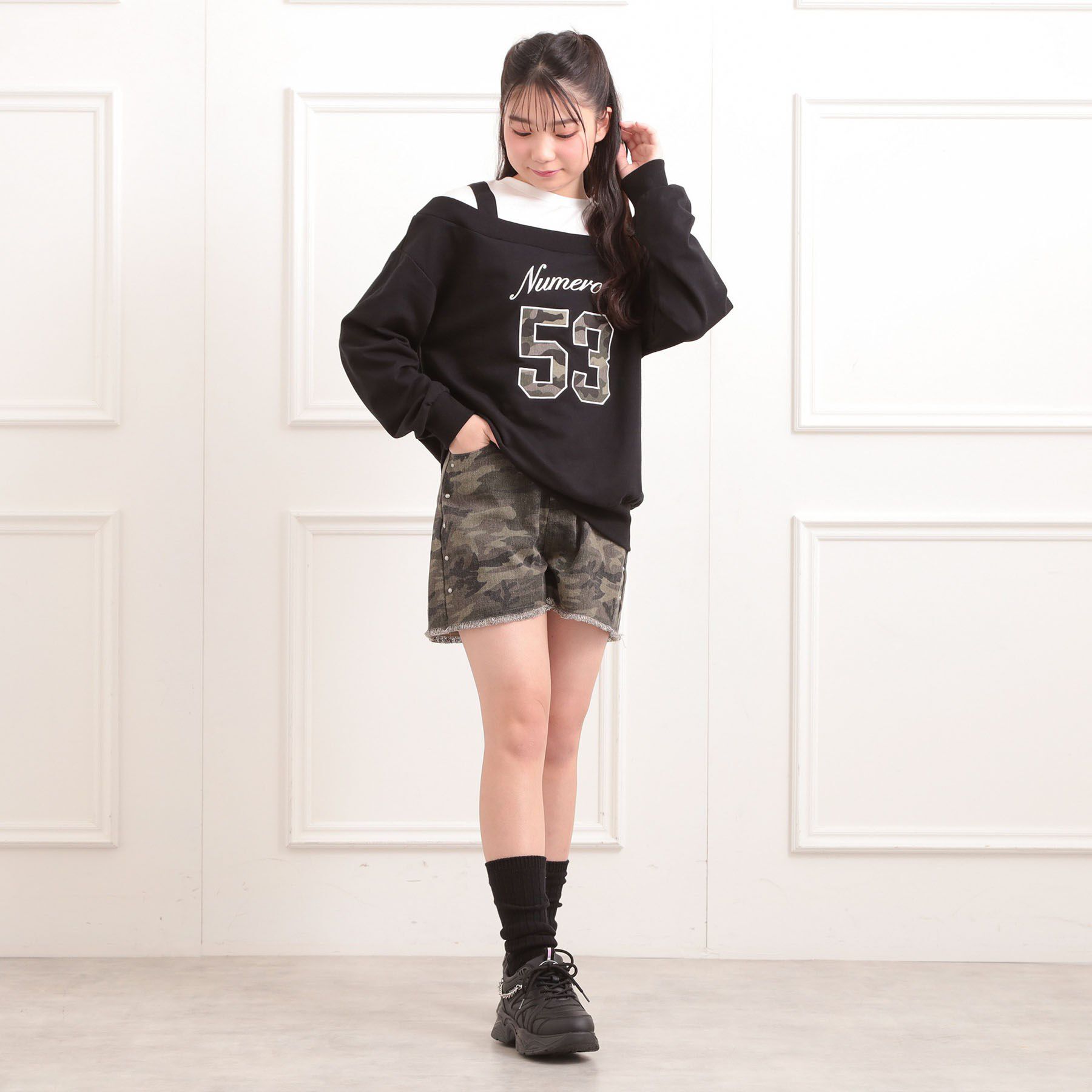 PINK-latte「ナンバリングレイヤード風プルオーバー」|Tシャツ・カットソー|