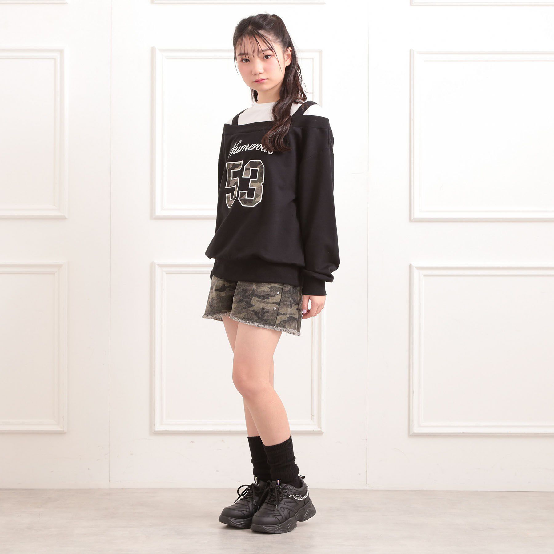 PINK-latte「ナンバリングレイヤード風プルオーバー」|Tシャツ・カットソー|