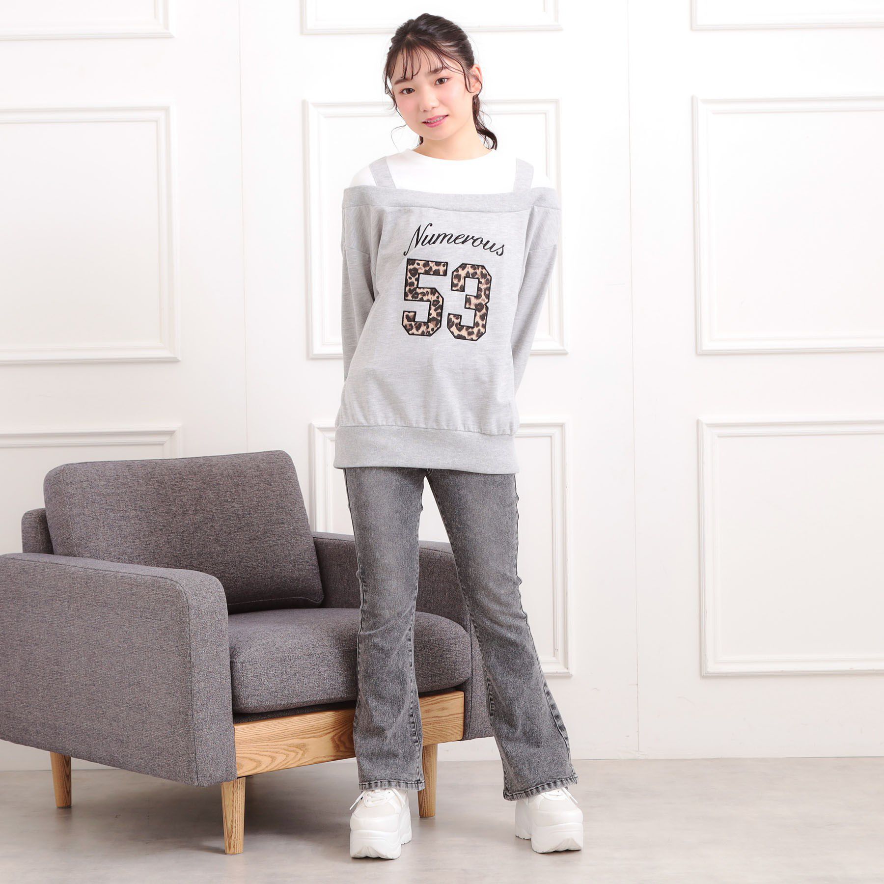 PINK-latte「ナンバリングレイヤード風プルオーバー」|Tシャツ・カットソー|