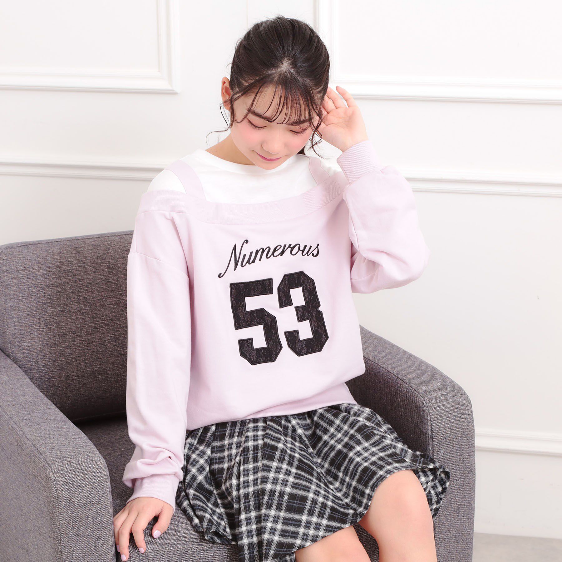 PINK-latte「ナンバリングレイヤード風プルオーバー」|Tシャツ・カットソー|ピンク(071)