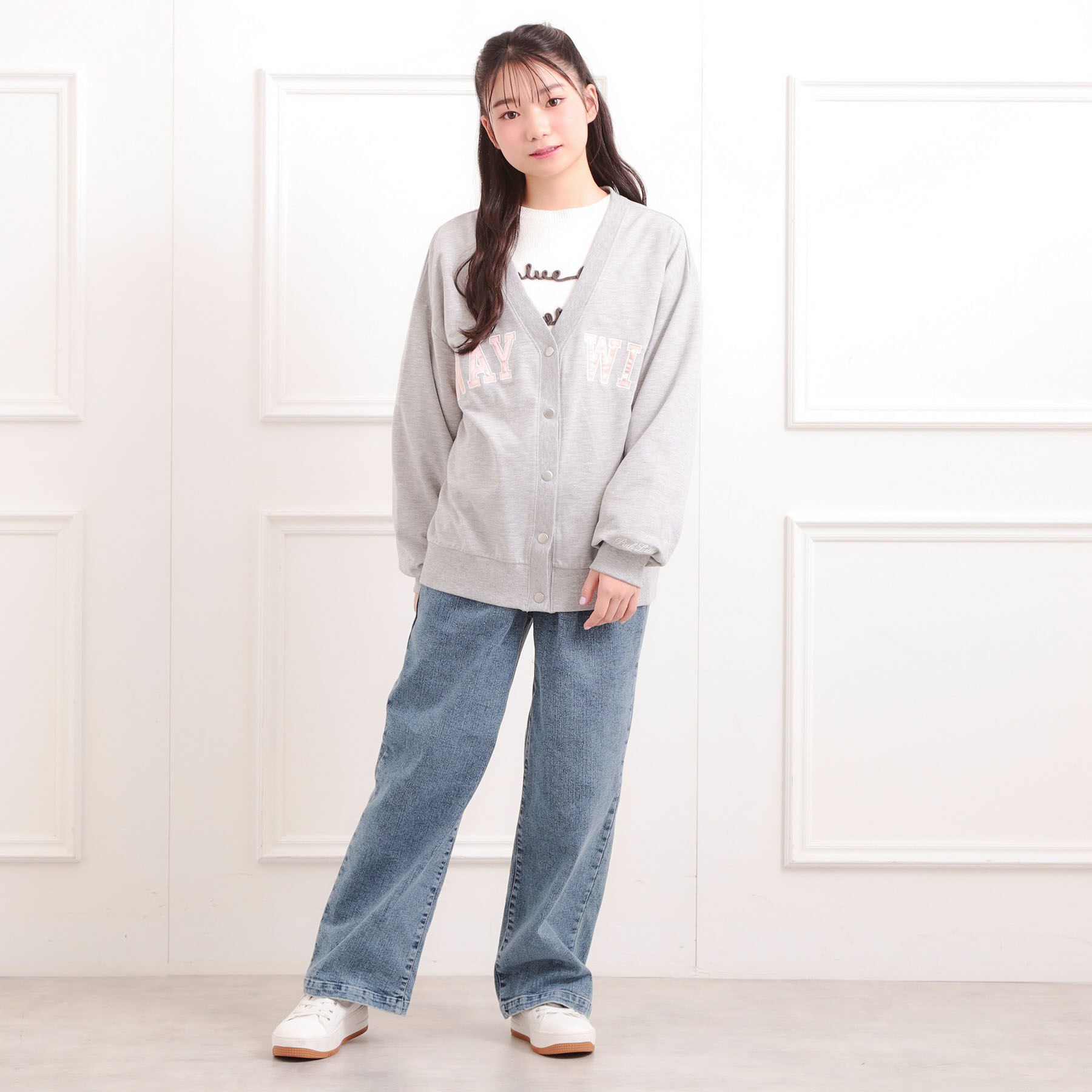 PINK-latte「Vネックカレッジアップリケ裏毛カーディガン」|カーディガン|