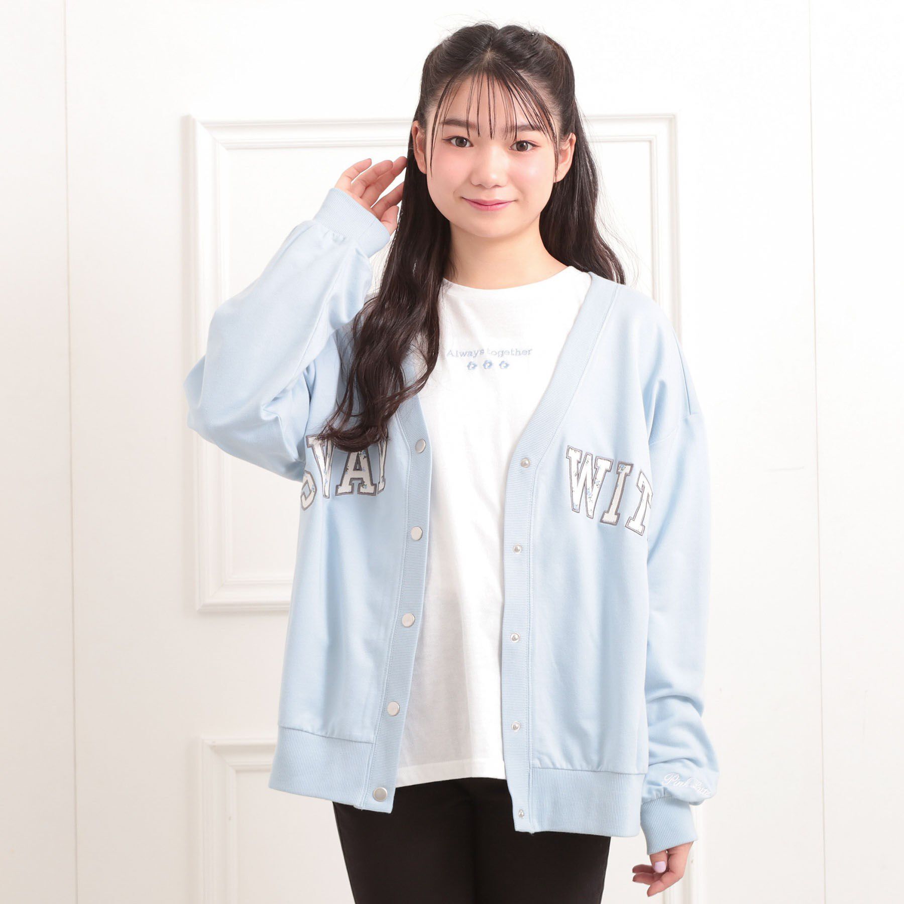 PINK-latte「Vネックカレッジアップリケ裏毛カーディガン」|カーディガン|