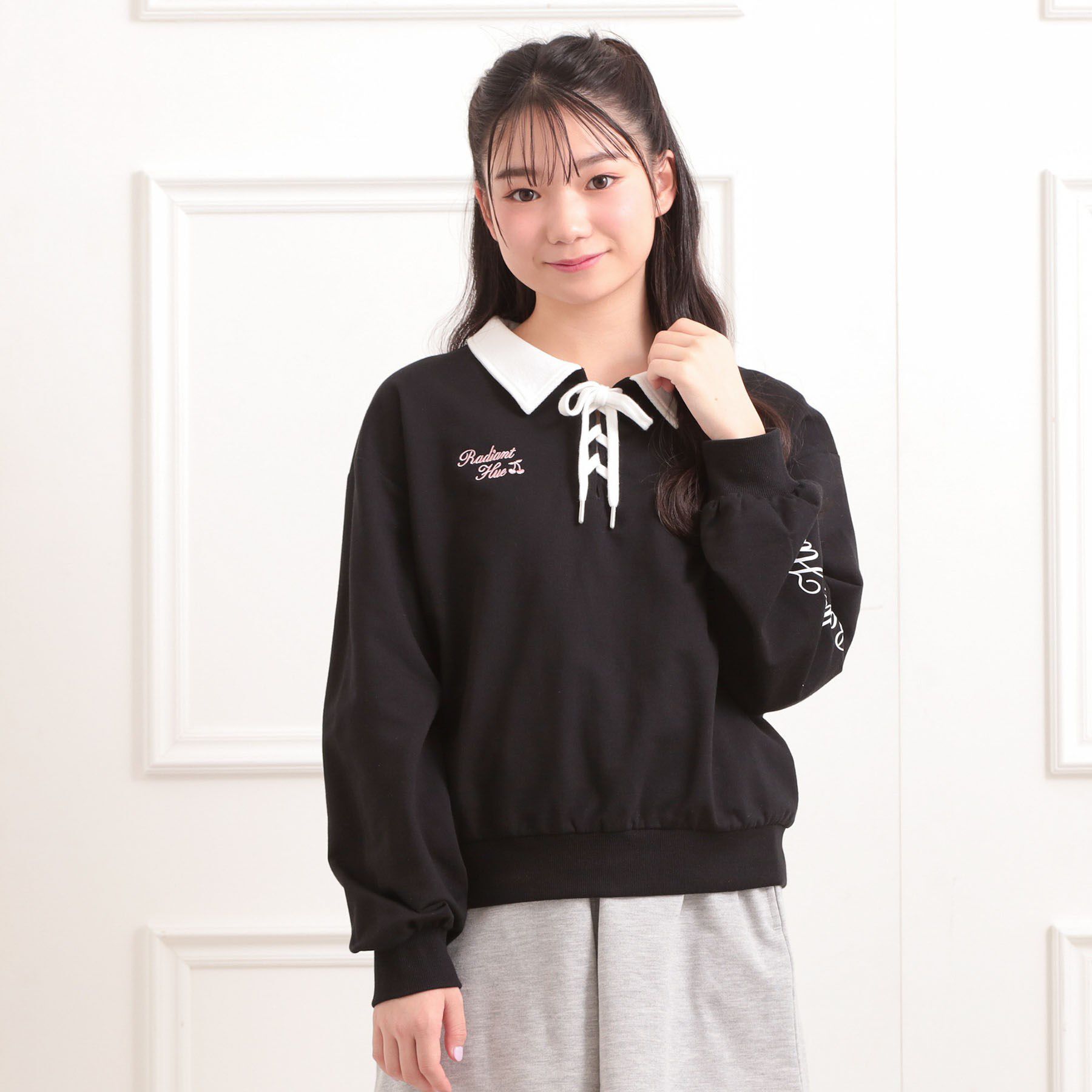 PINK-latte「【セットアイテム】ミニ裏毛レースアップ＋キュロットパンツ」|その他|ブラック(019)