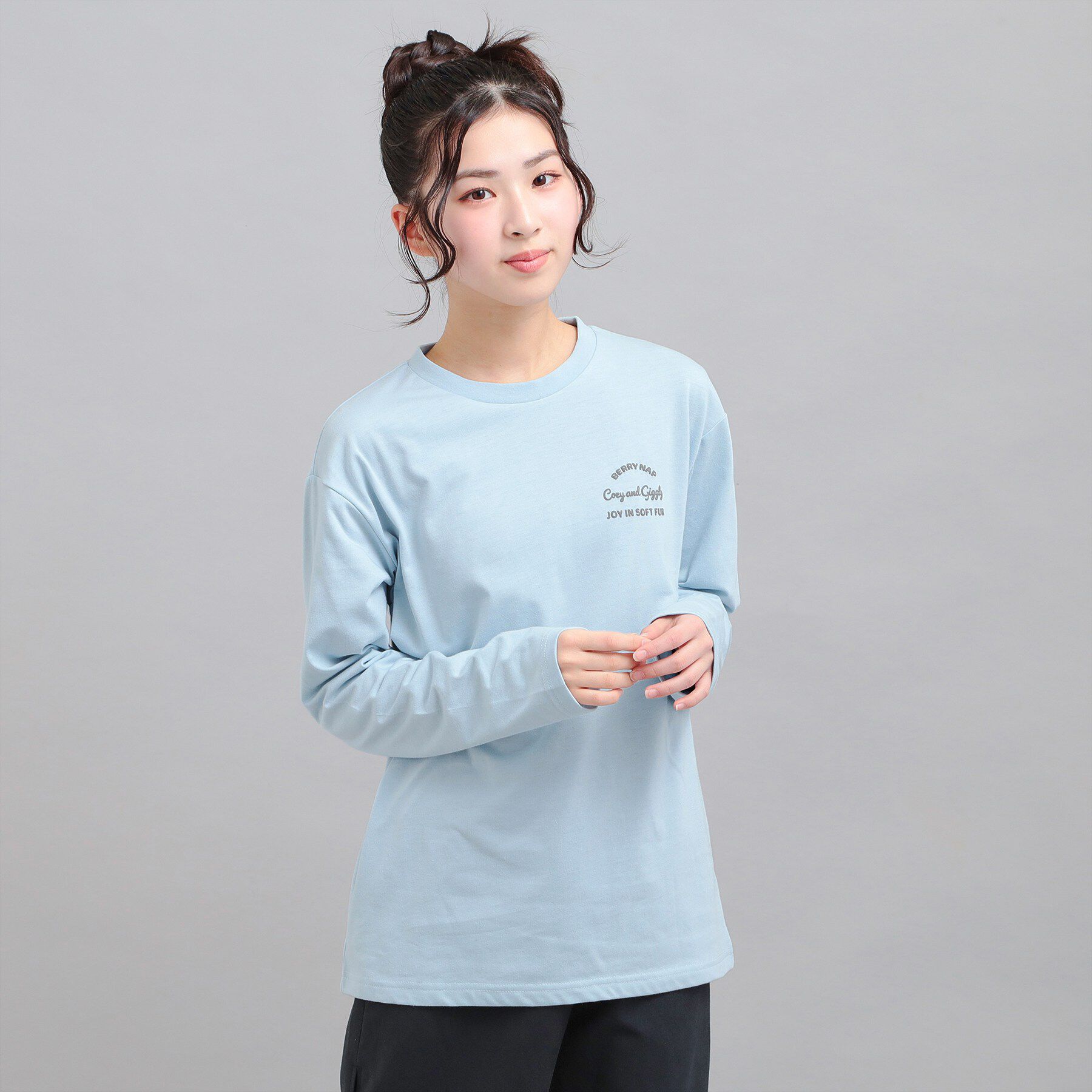 PINK-latte「発泡クリームくまちゃんロンT」|Tシャツ・カットソー|サックスブルー(09