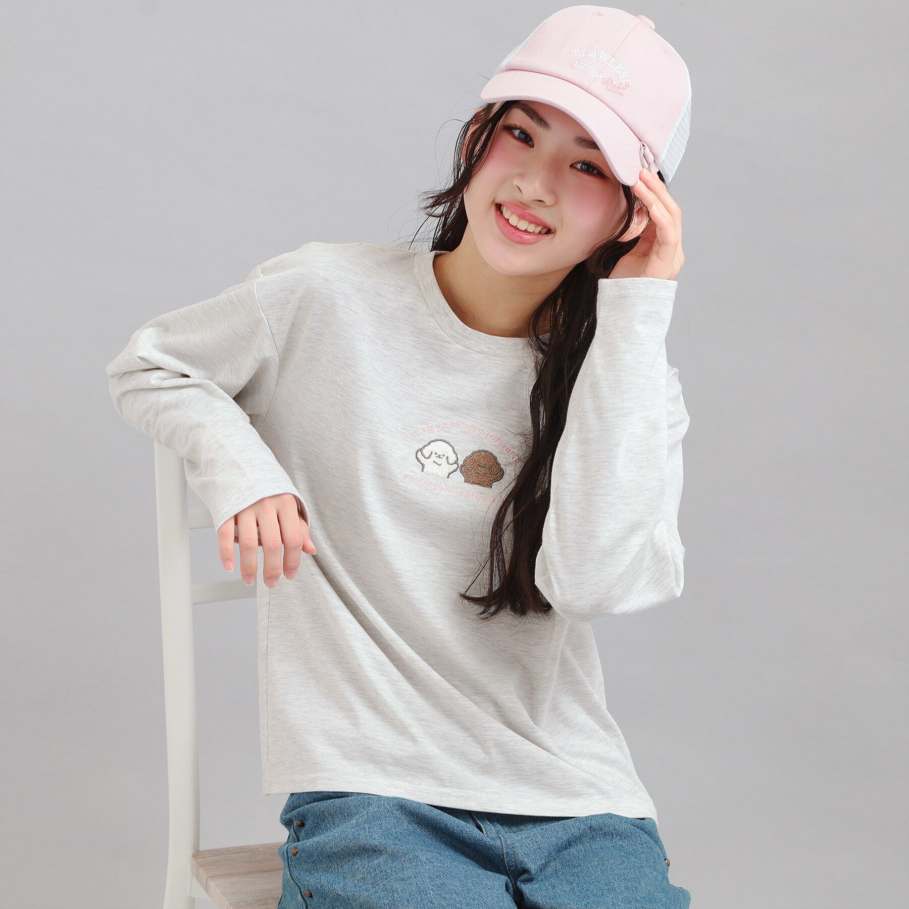 PINK-latte「プチプラワンちゃんサガラロンT」|Tシャツ・カットソー|