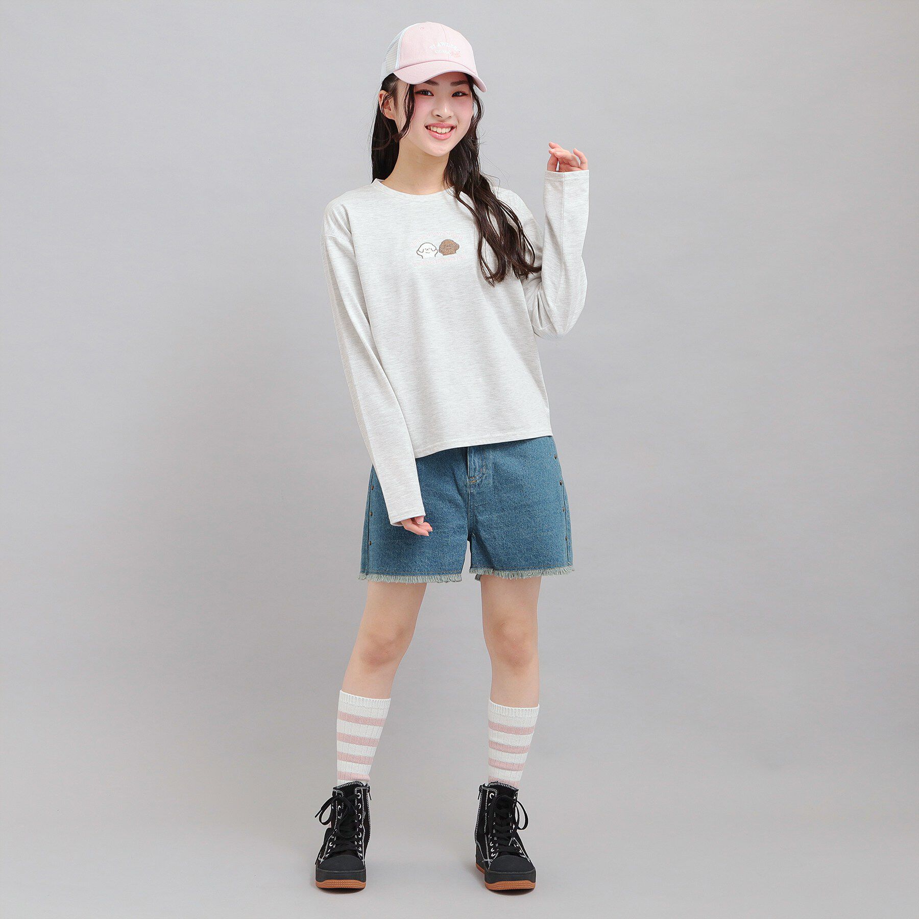 PINK-latte「プチプラワンちゃんサガラロンT」|Tシャツ・カットソー|