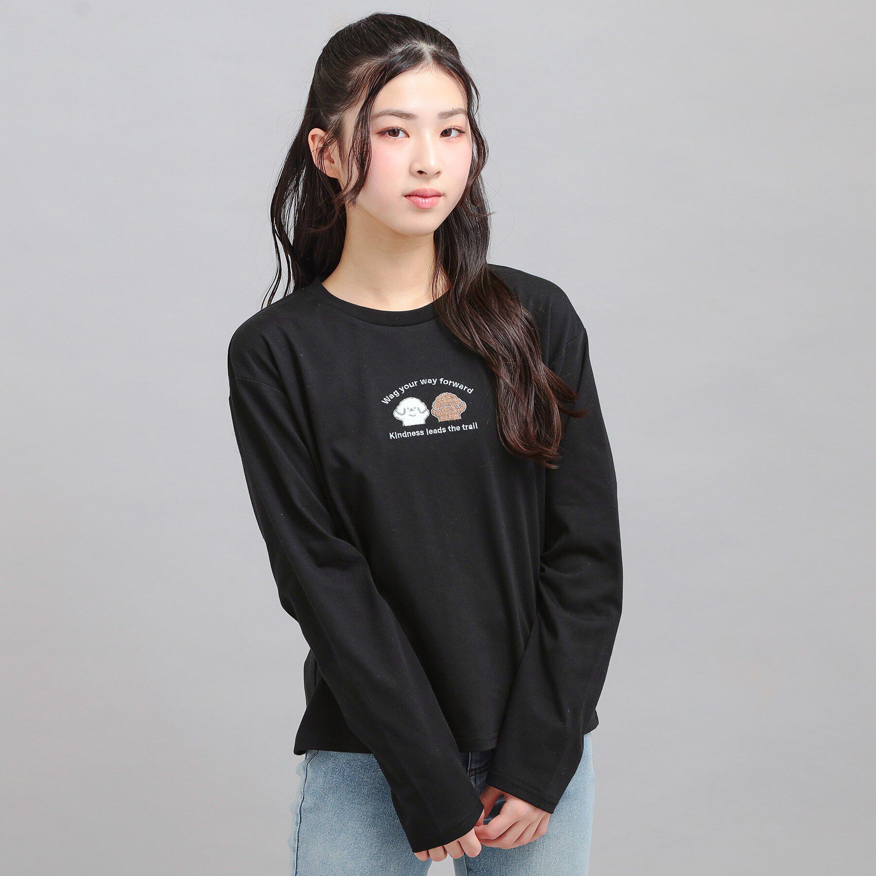 PINK-latte「プチプラワンちゃんサガラロンT」|Tシャツ・カットソー|