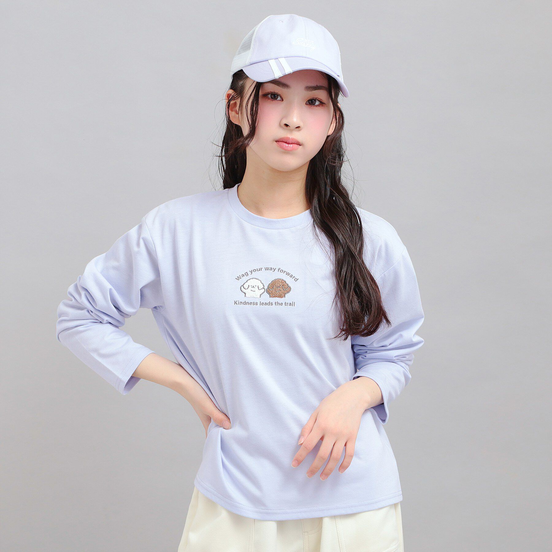 PINK-latte「プチプラワンちゃんサガラロンT」|Tシャツ・カットソー|ラベンダー(080)