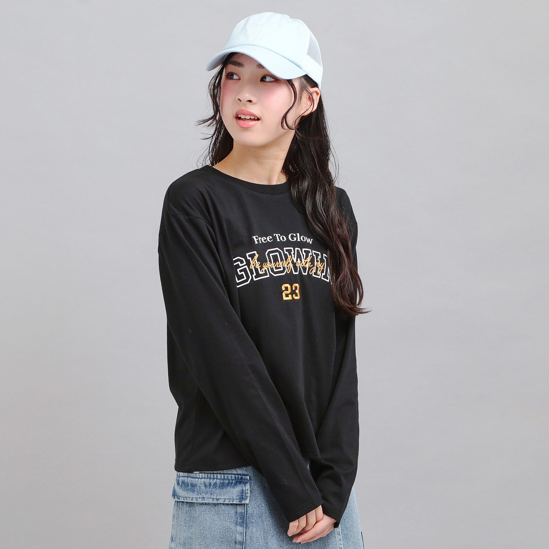 PINK-latte「プチプラカレッジロゴT」|Tシャツ・カットソー|ブラック(019)