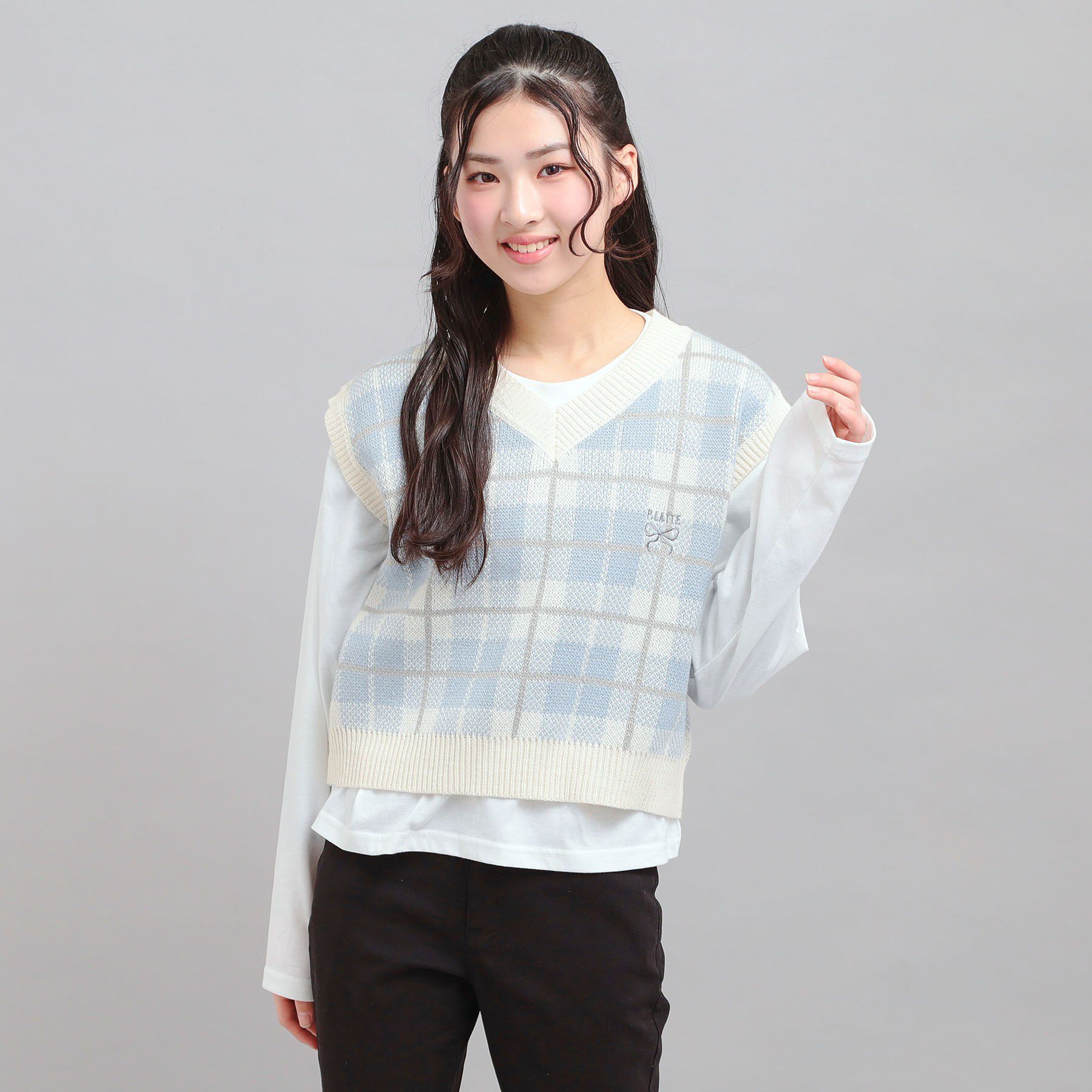 PINK-latte「【セットアイテム】ニットベスト＋ロンT」|その他|サックスブルー(29