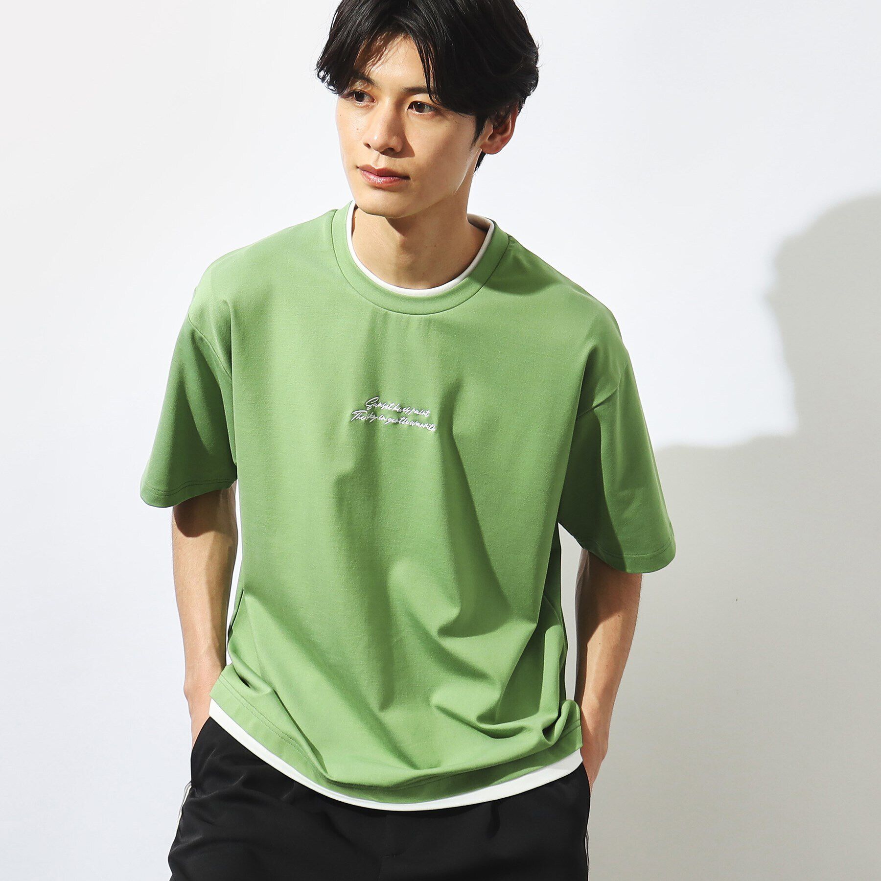 THE SHOP TK「【接触冷感】ポンチフェイクレイヤードTシャツ」|Tシャツ・カットソー|グリーン(024)