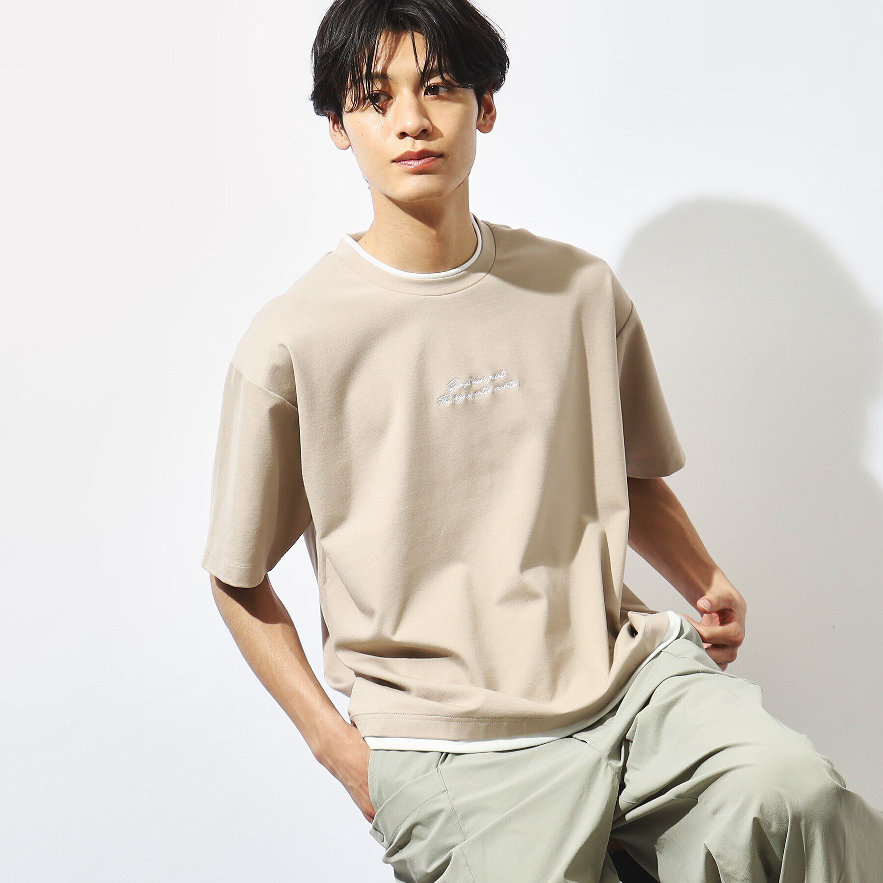 THE SHOP TK「【接触冷感】ポンチフェイクレイヤードTシャツ」|Tシャツ・カットソー|ベージュ(052)