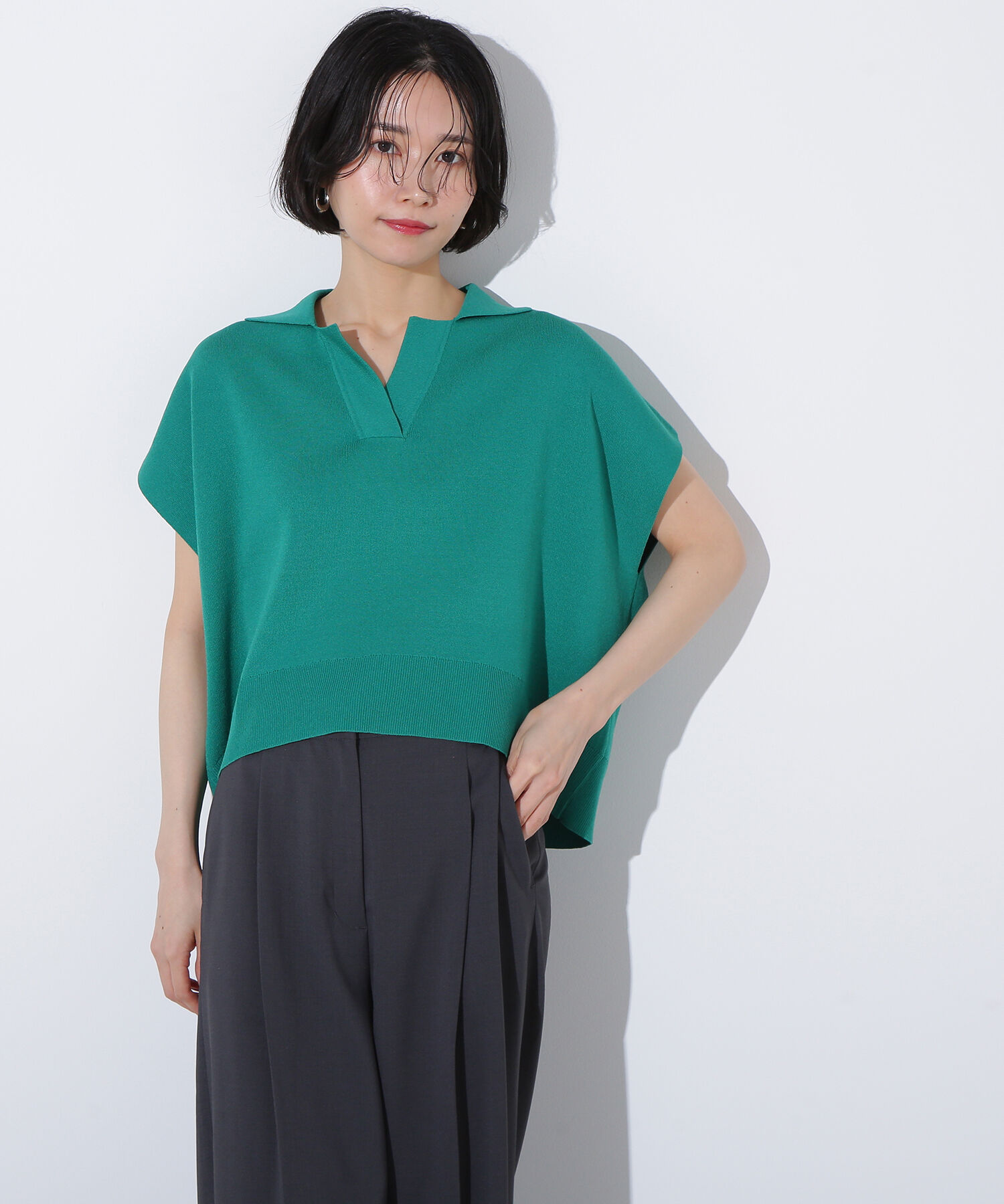  「リラックスポロニット」|ニット・セーター|グリーン