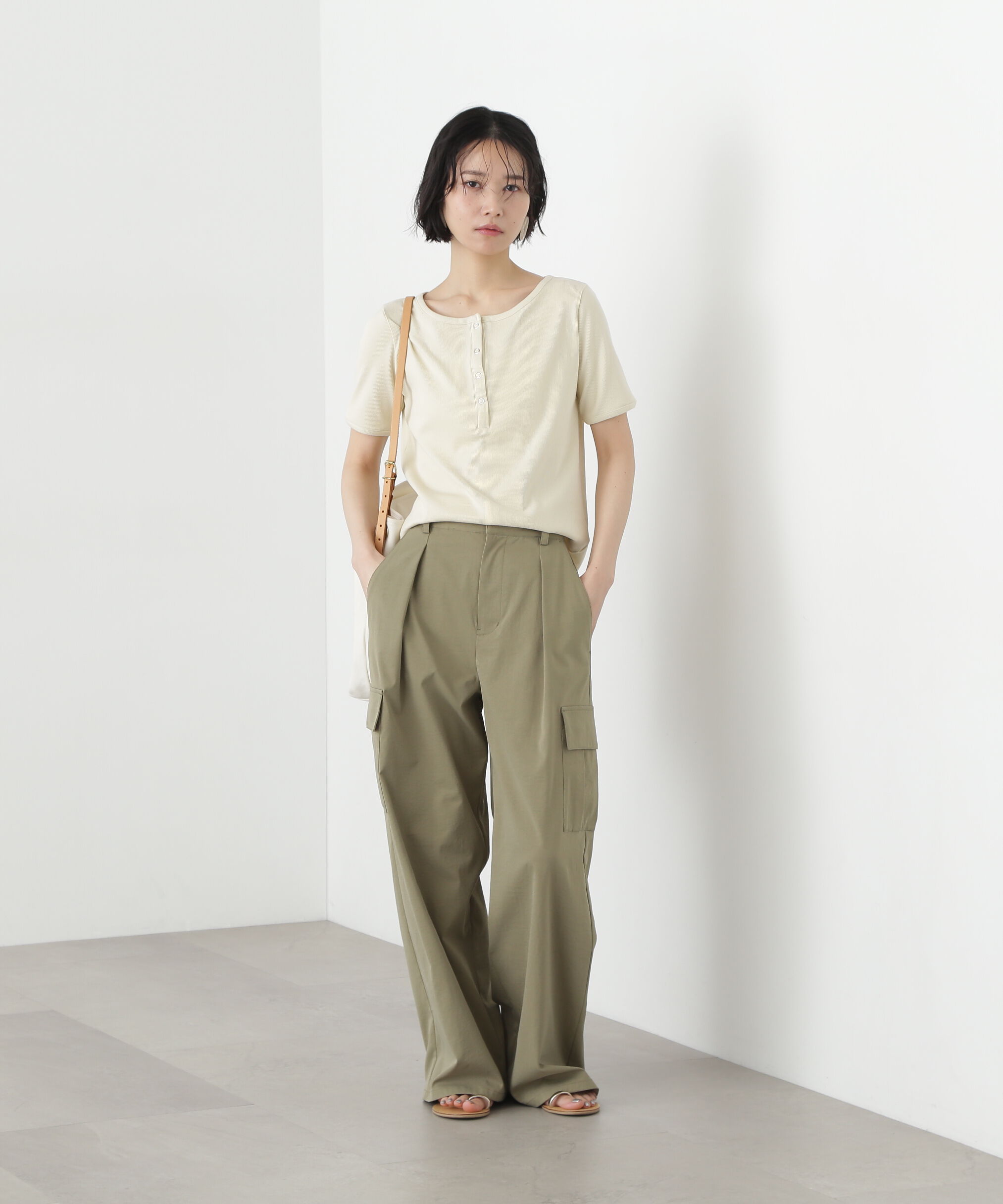  「ヘンリーネック五分袖カットソー」|Tシャツ・カットソー|