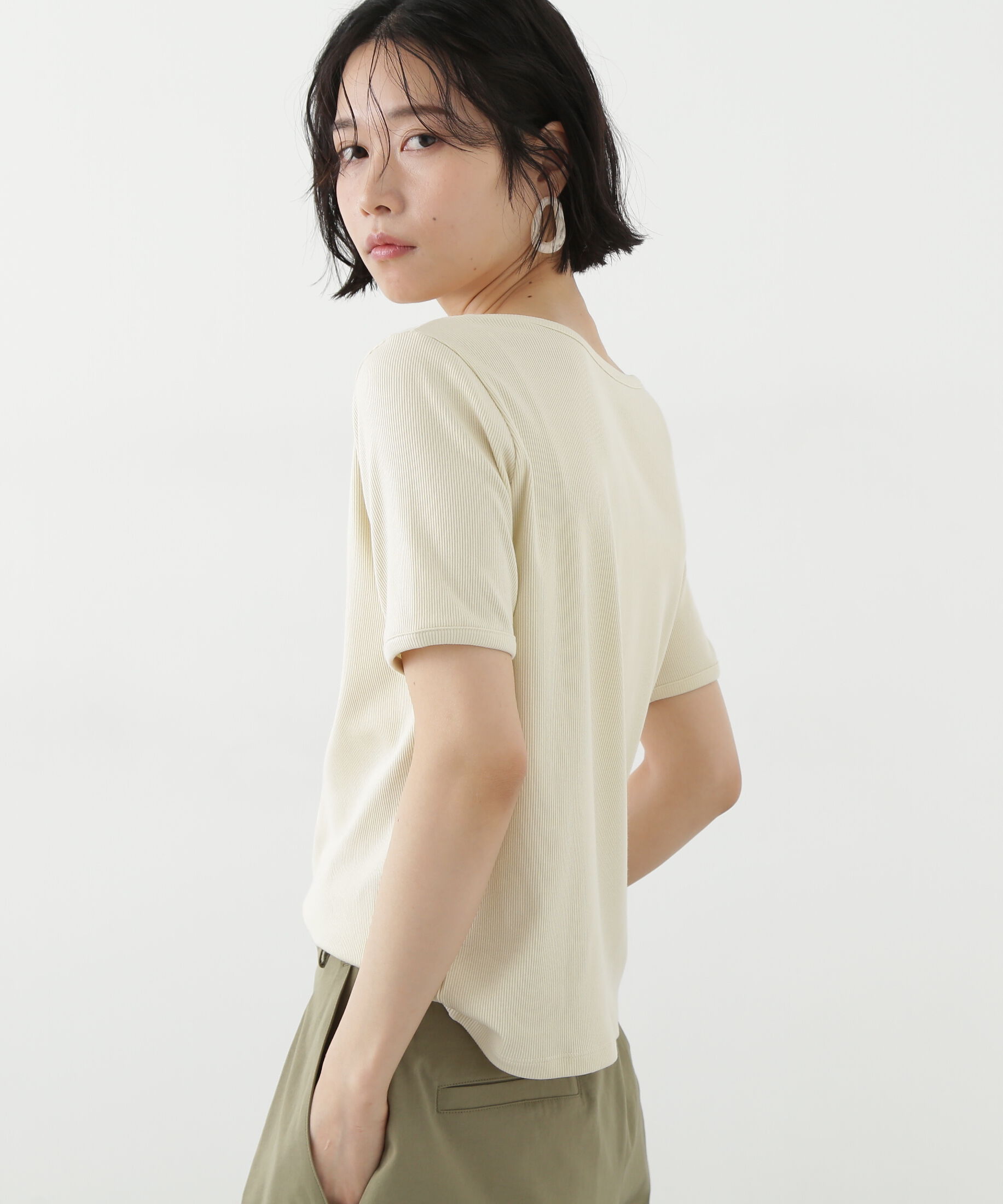  「ヘンリーネック五分袖カットソー」|Tシャツ・カットソー|