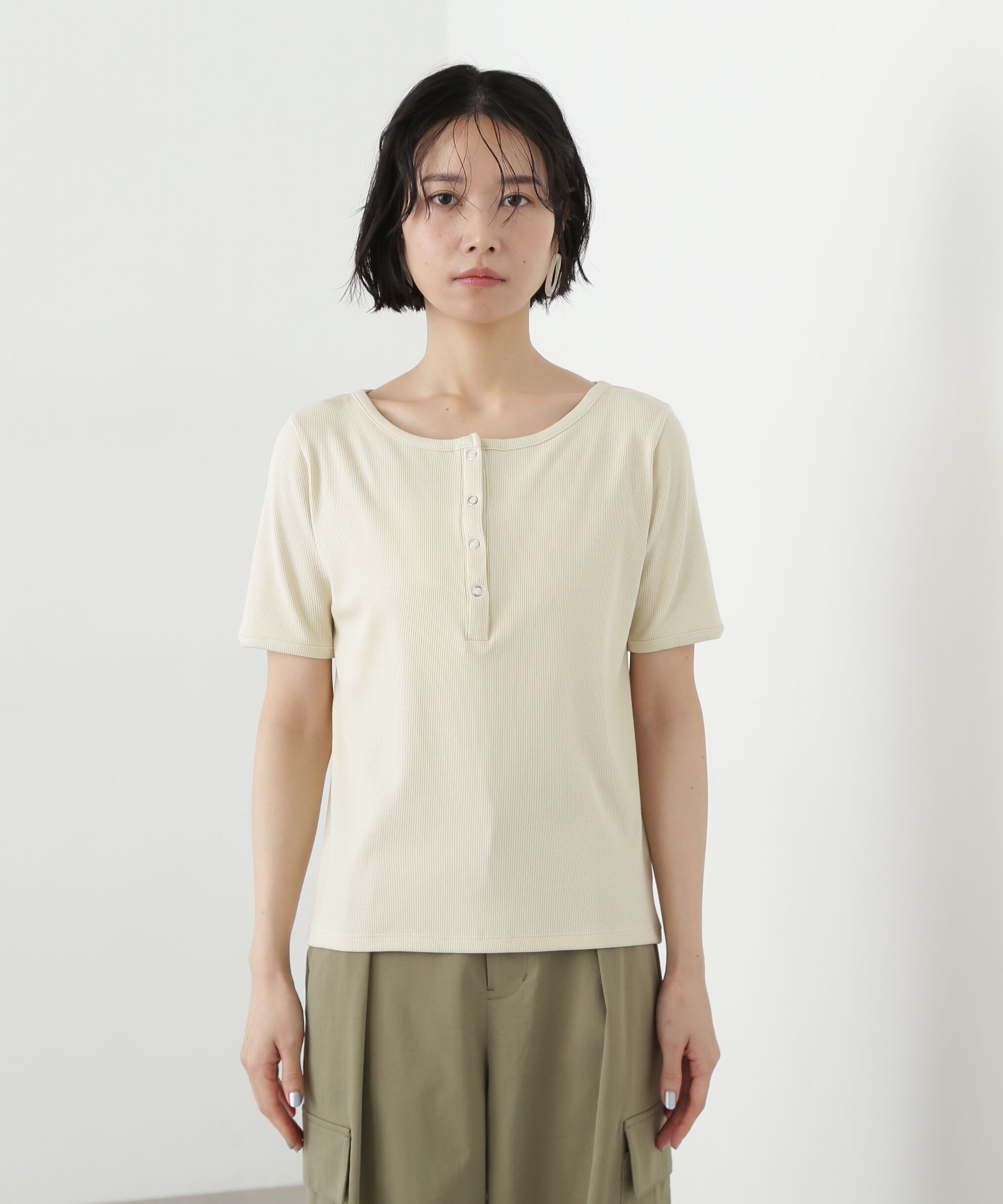  「ヘンリーネック五分袖カットソー」|Tシャツ・カットソー|