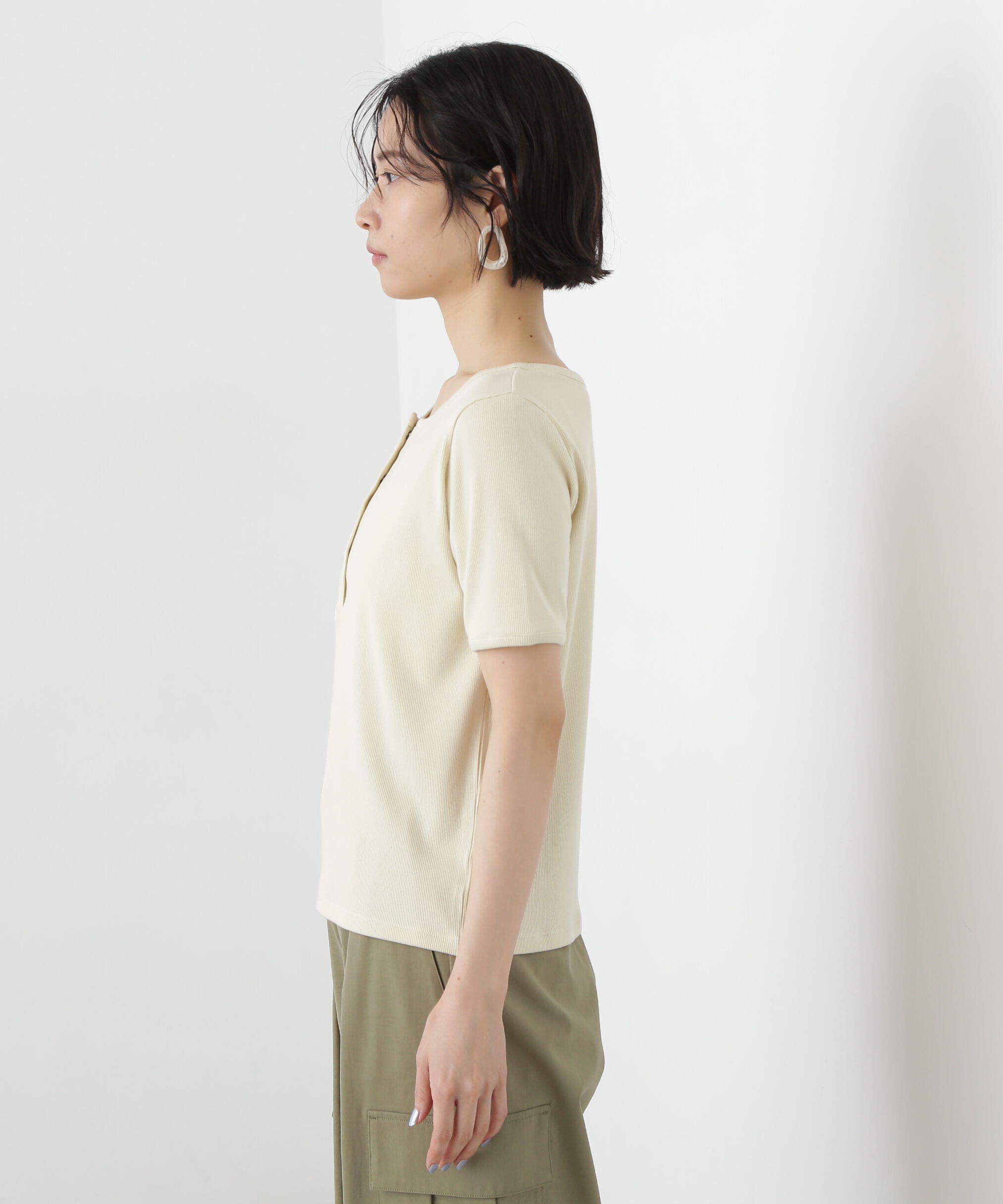  「ヘンリーネック五分袖カットソー」|Tシャツ・カットソー|