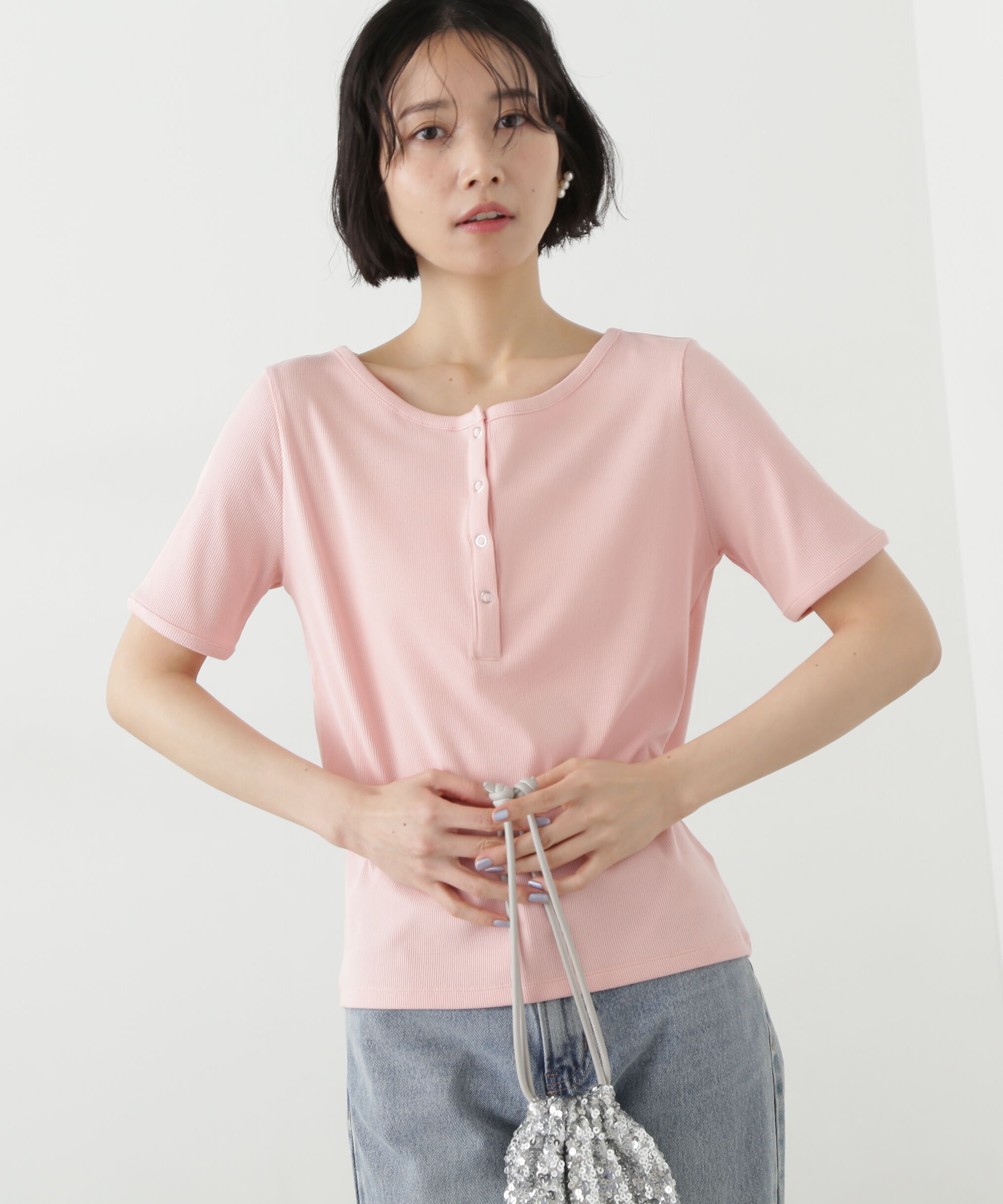  「ヘンリーネック五分袖カットソー」|Tシャツ・カットソー|