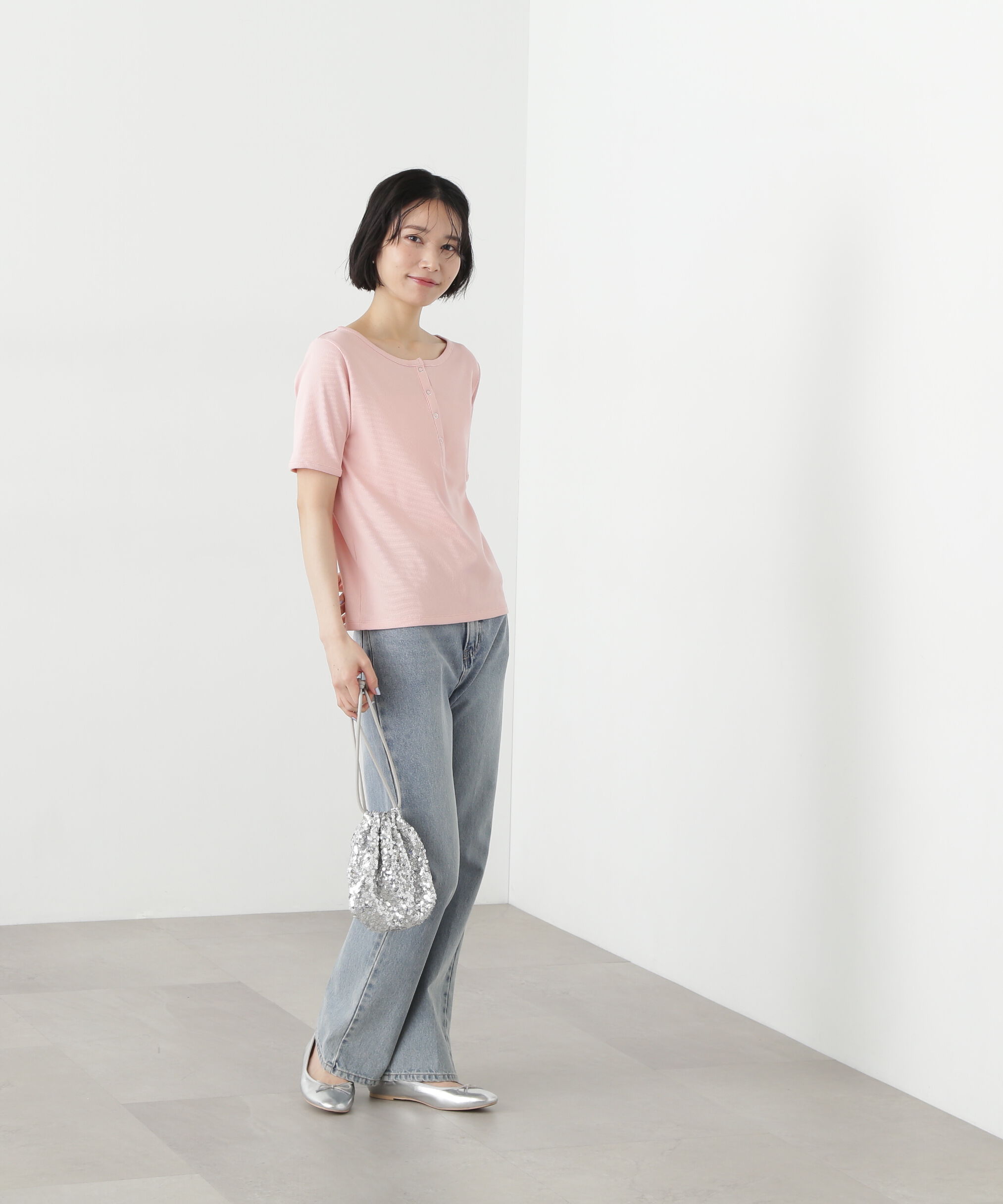  「ヘンリーネック五分袖カットソー」|Tシャツ・カットソー|