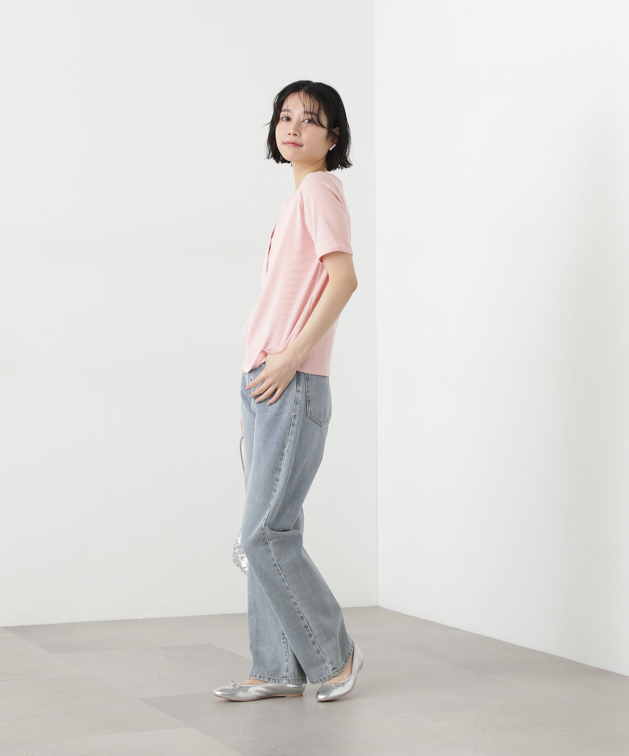  「ヘンリーネック五分袖カットソー」|Tシャツ・カットソー|