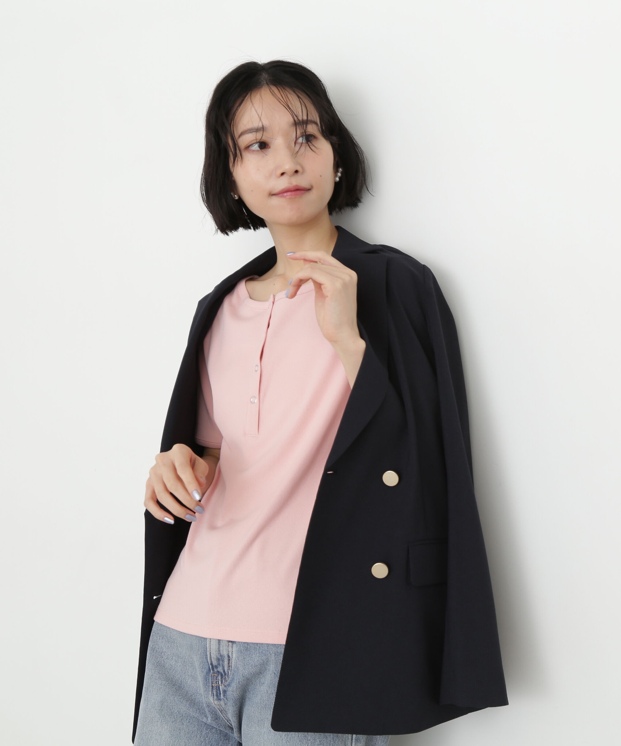  「ヘンリーネック五分袖カットソー」|Tシャツ・カットソー|