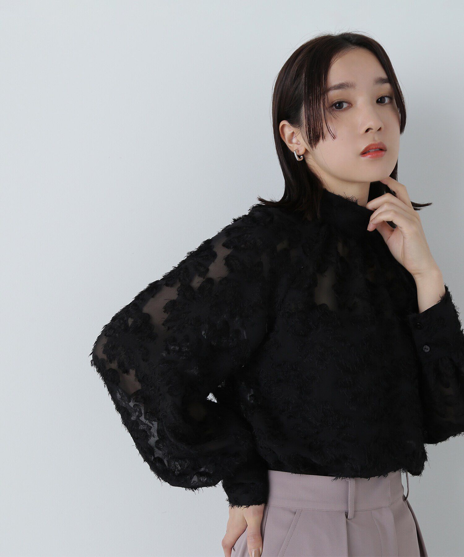  「カットジャガードハイネックブラウス」|シャツ・ブラウス|